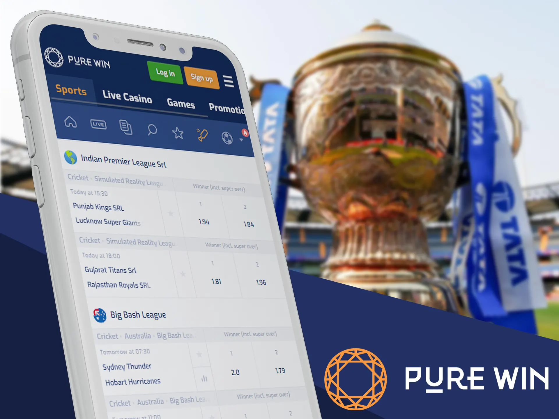 Bet on most intresting matches using Pure Win app.