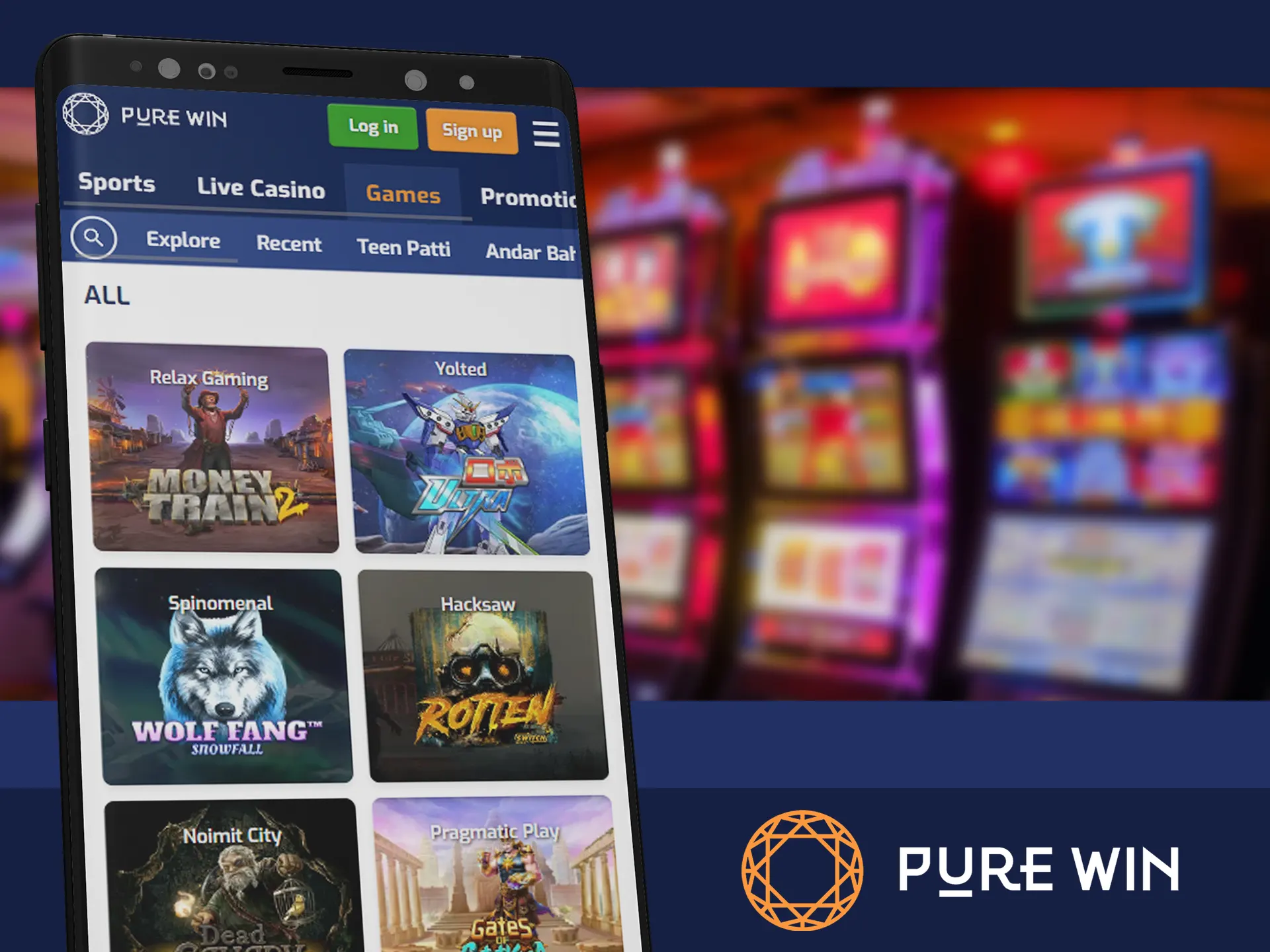 Search for your favourite slots in Pure Win app.