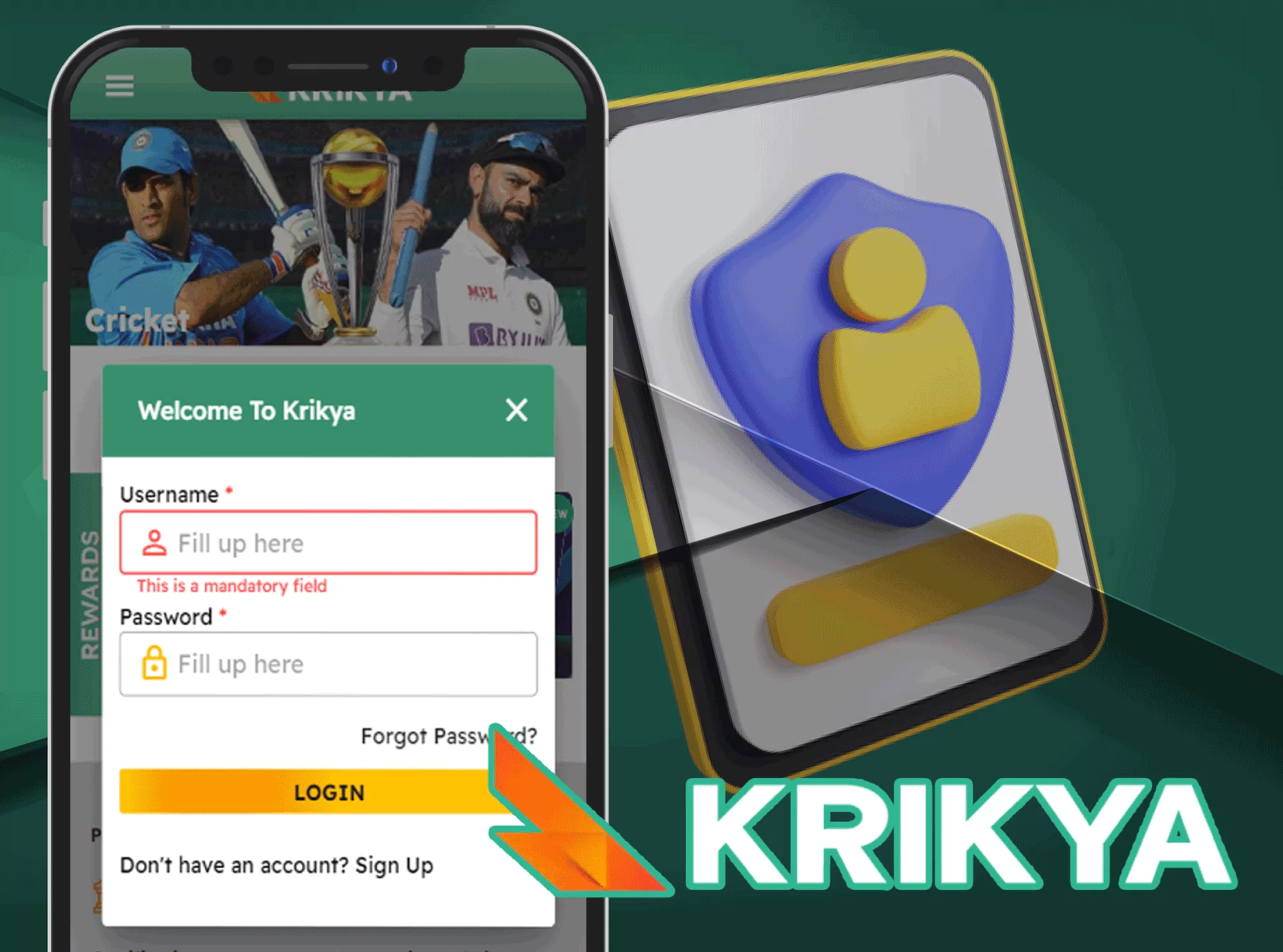 Log in for Krikya with your username and password.