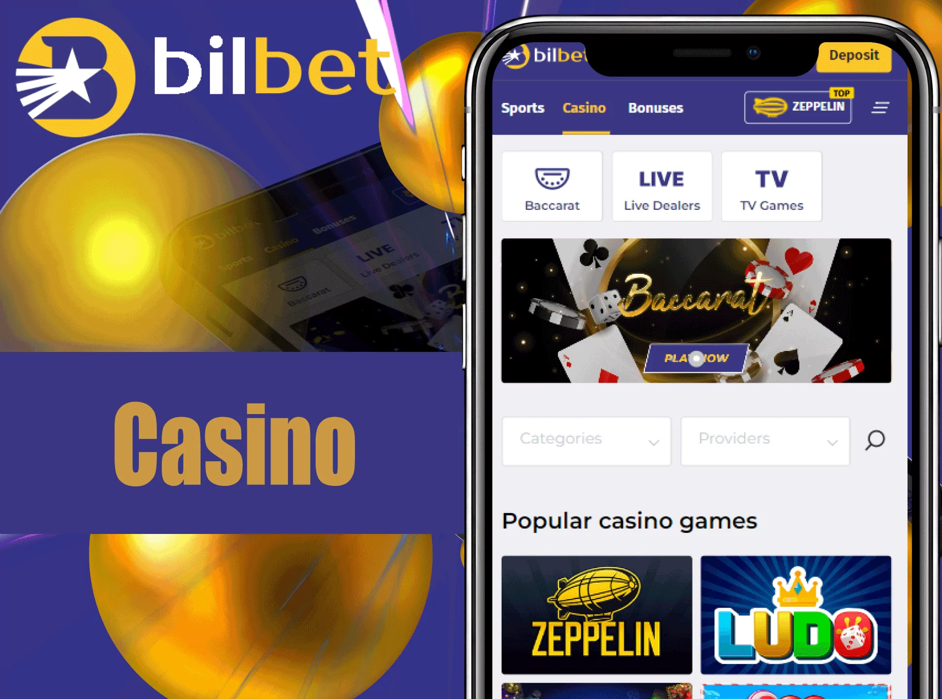 Play casino games right in the Bilbet application.