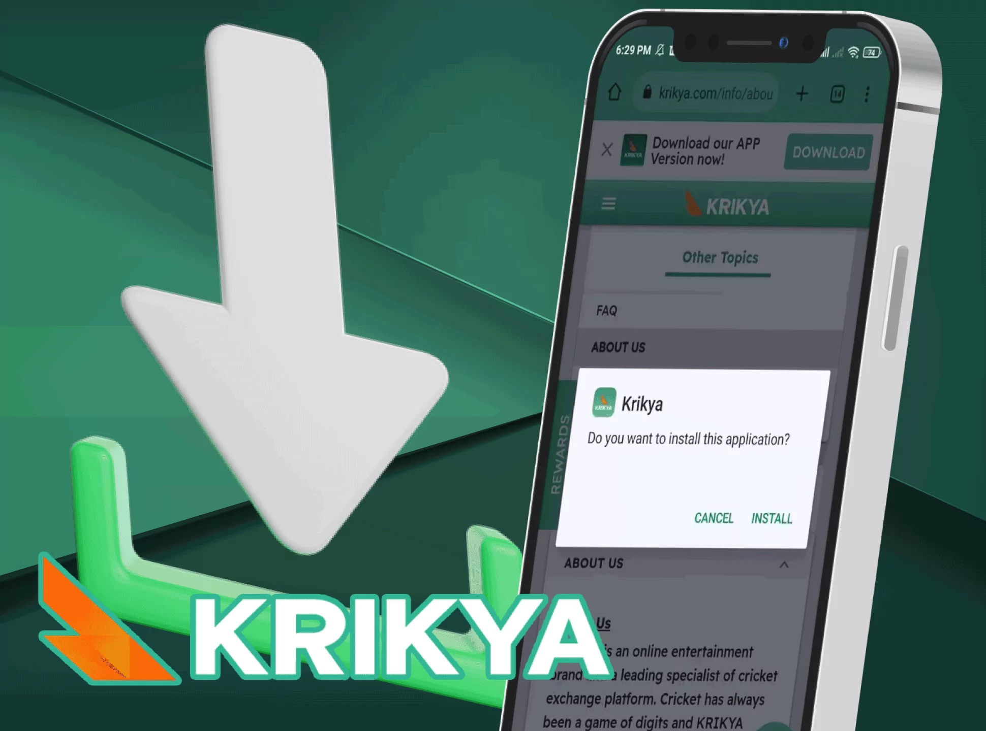 Download the apk file from the Krikya website.