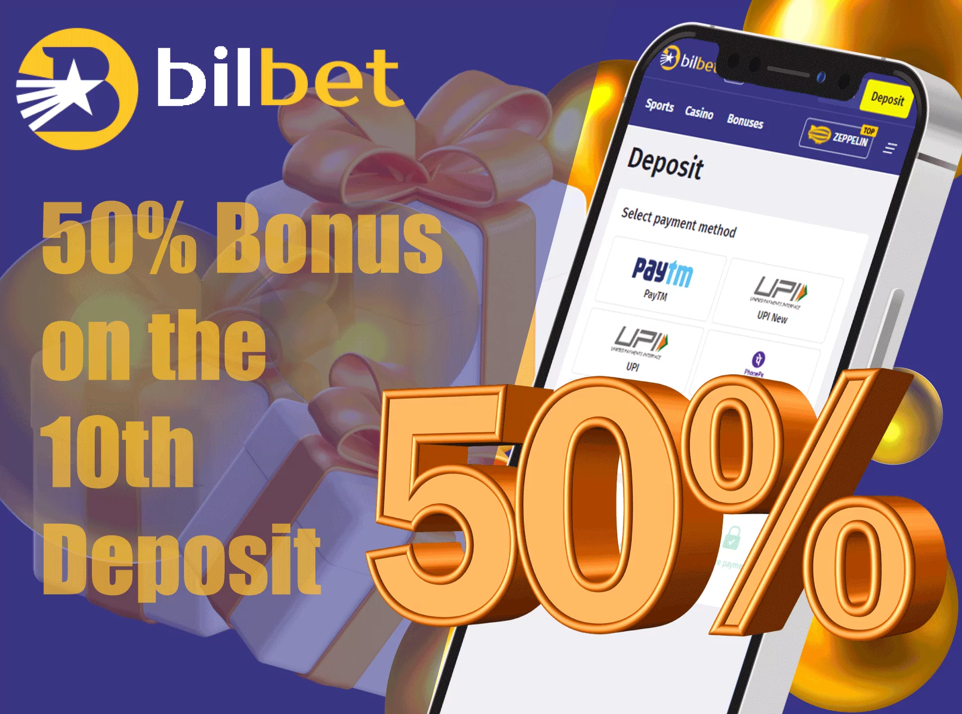 You can also receive 50% after your 10 deposit at Bilbet.