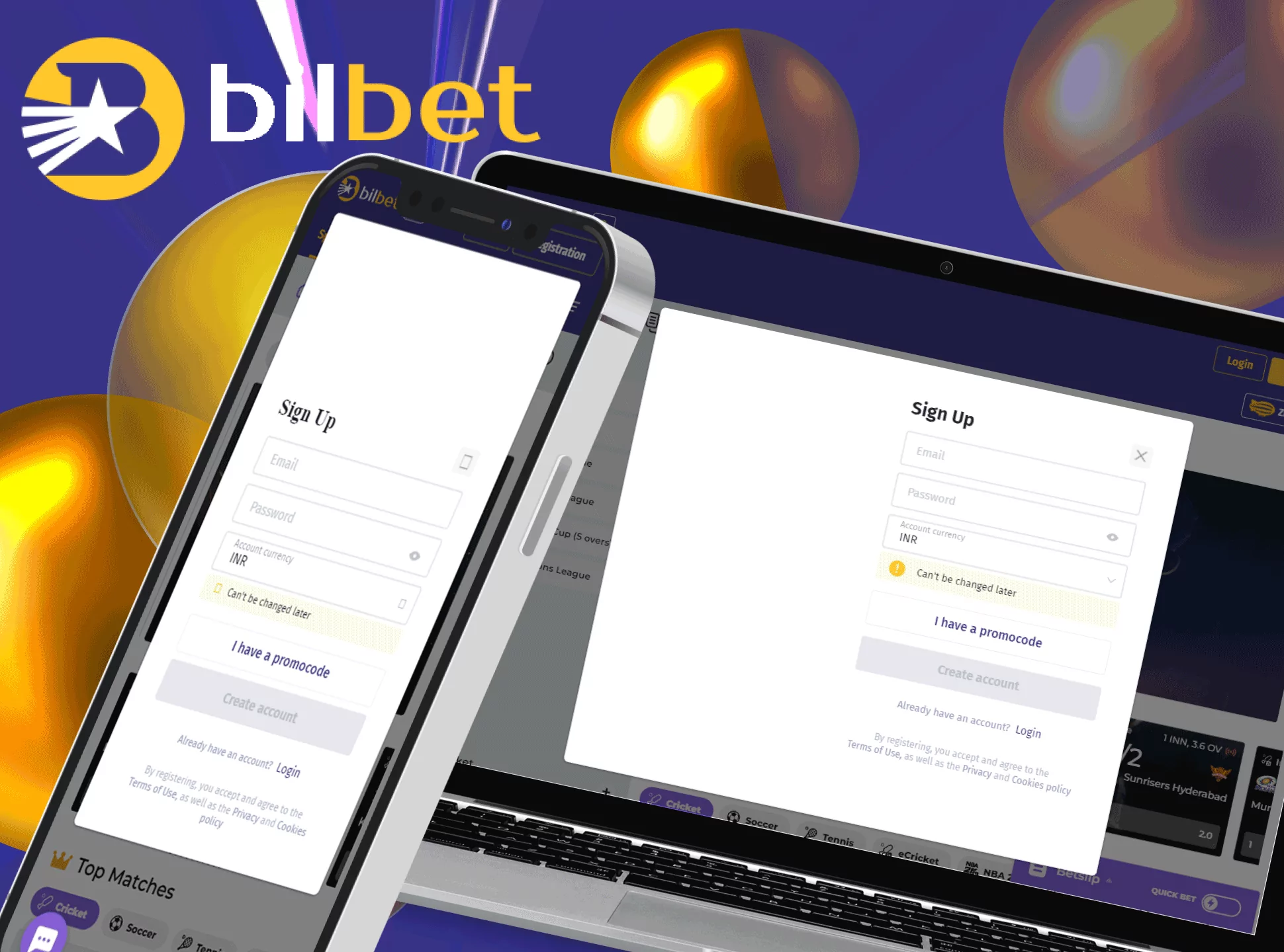 Sign up for Bilbet in a few easy steps.