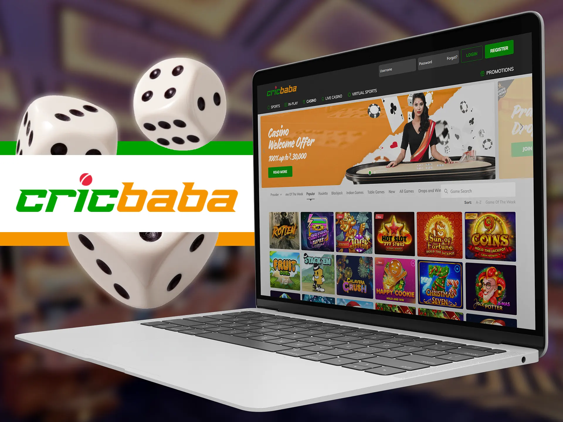 Play any casino game at Cricbaba online casino.