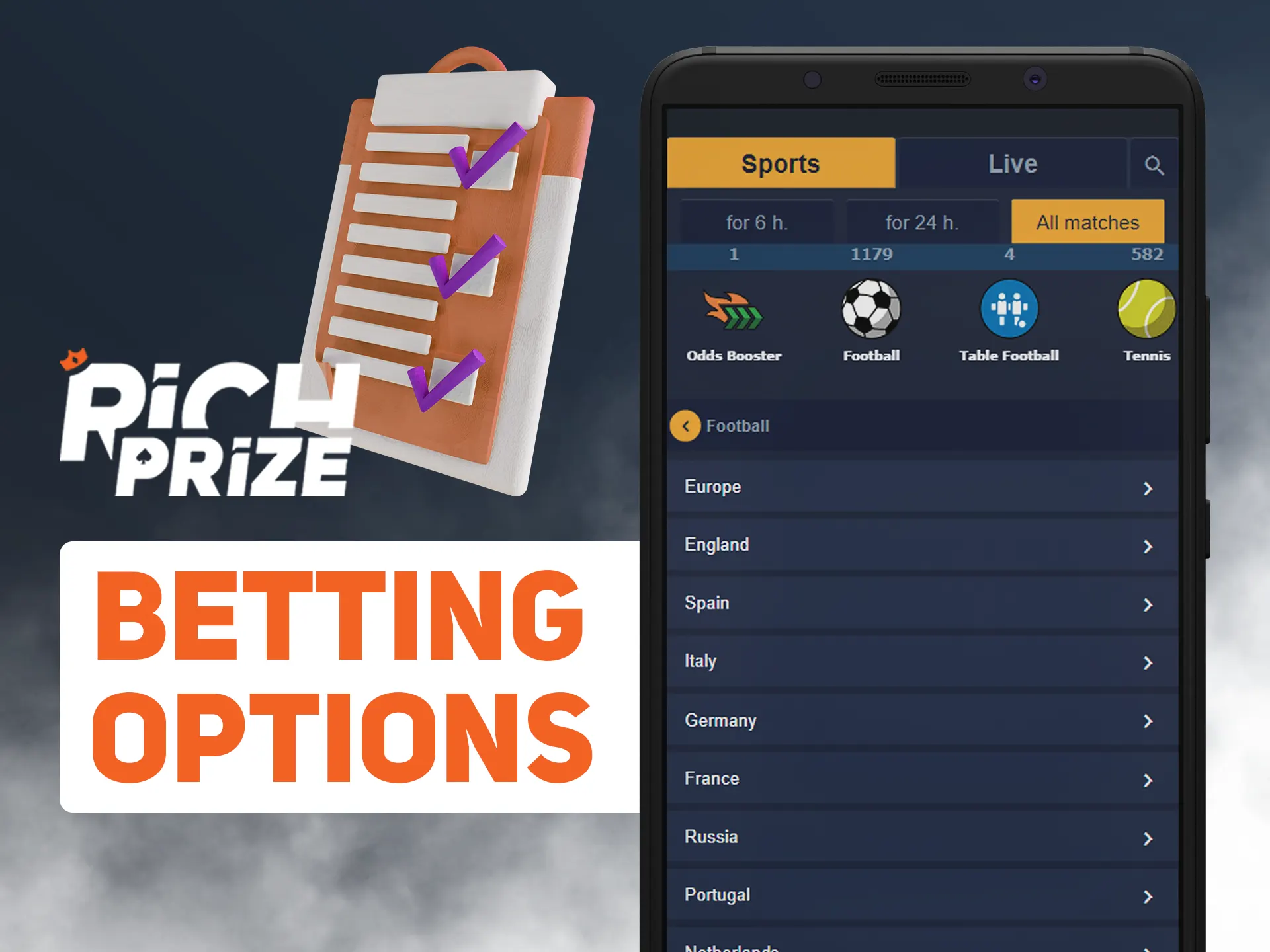 Choose how you want to bet in Richprize app.