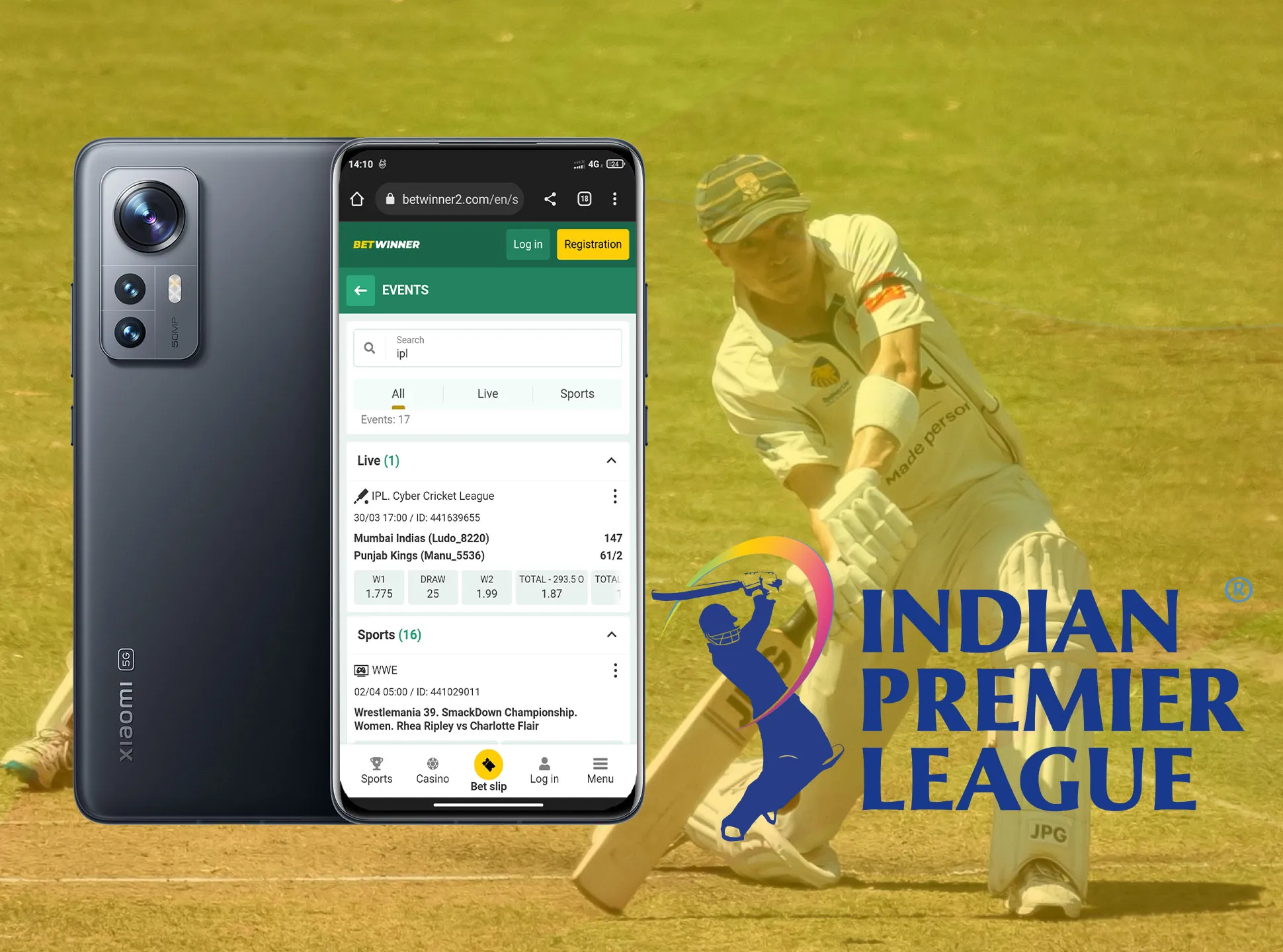 Betwinner offers IPL cricket betting in its mobile app.