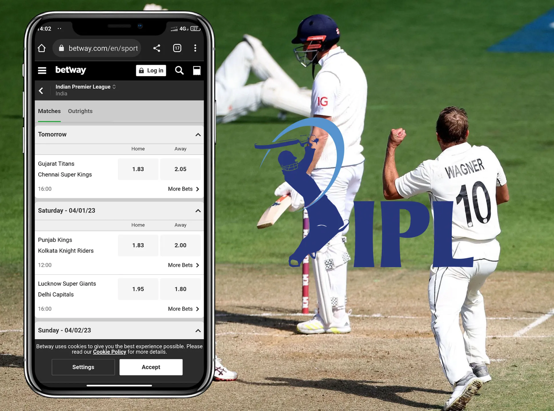 Install the Betway mobile app to place bets on the IPL matches.