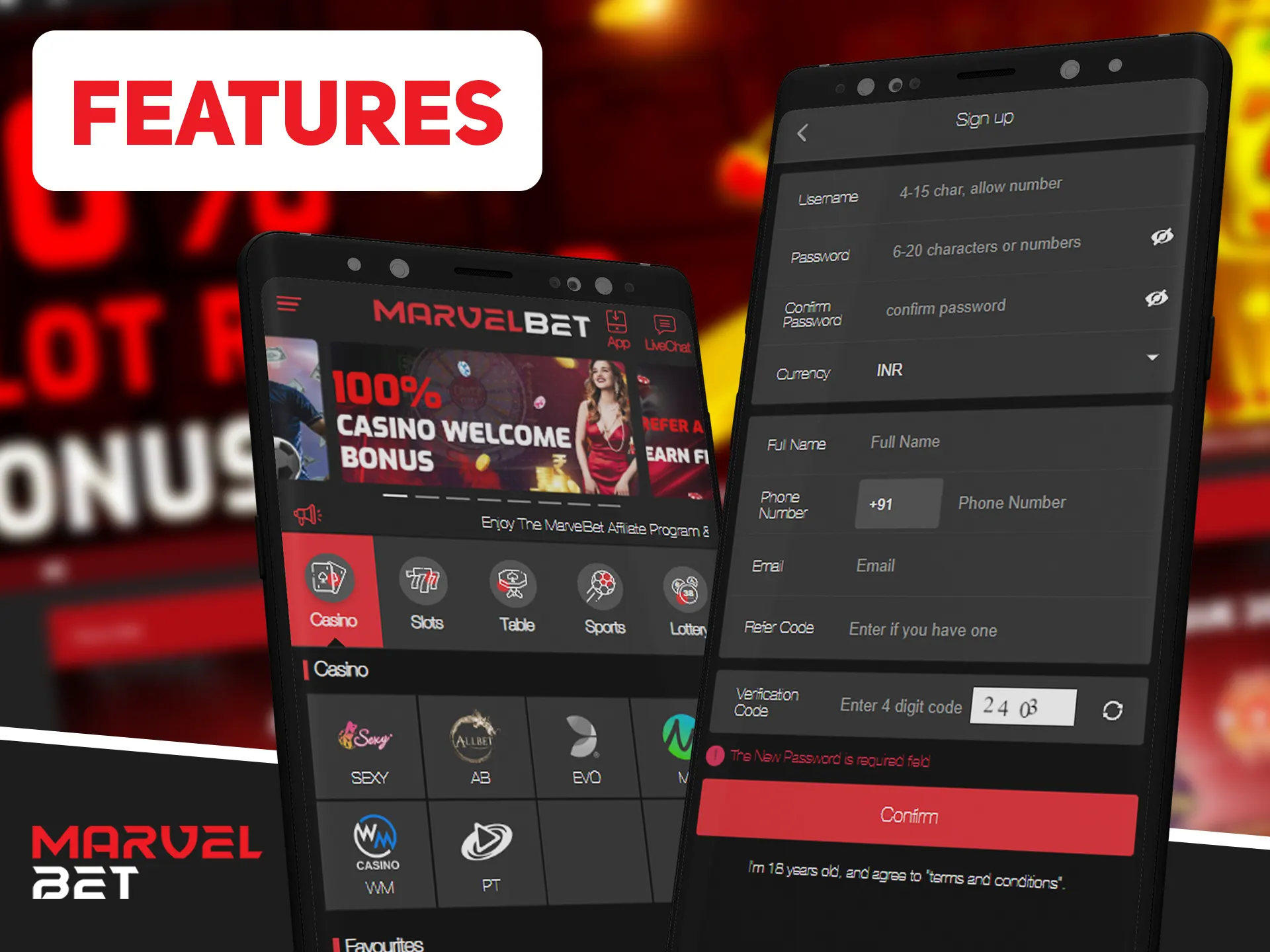 Search for new features of Marvelbet app.