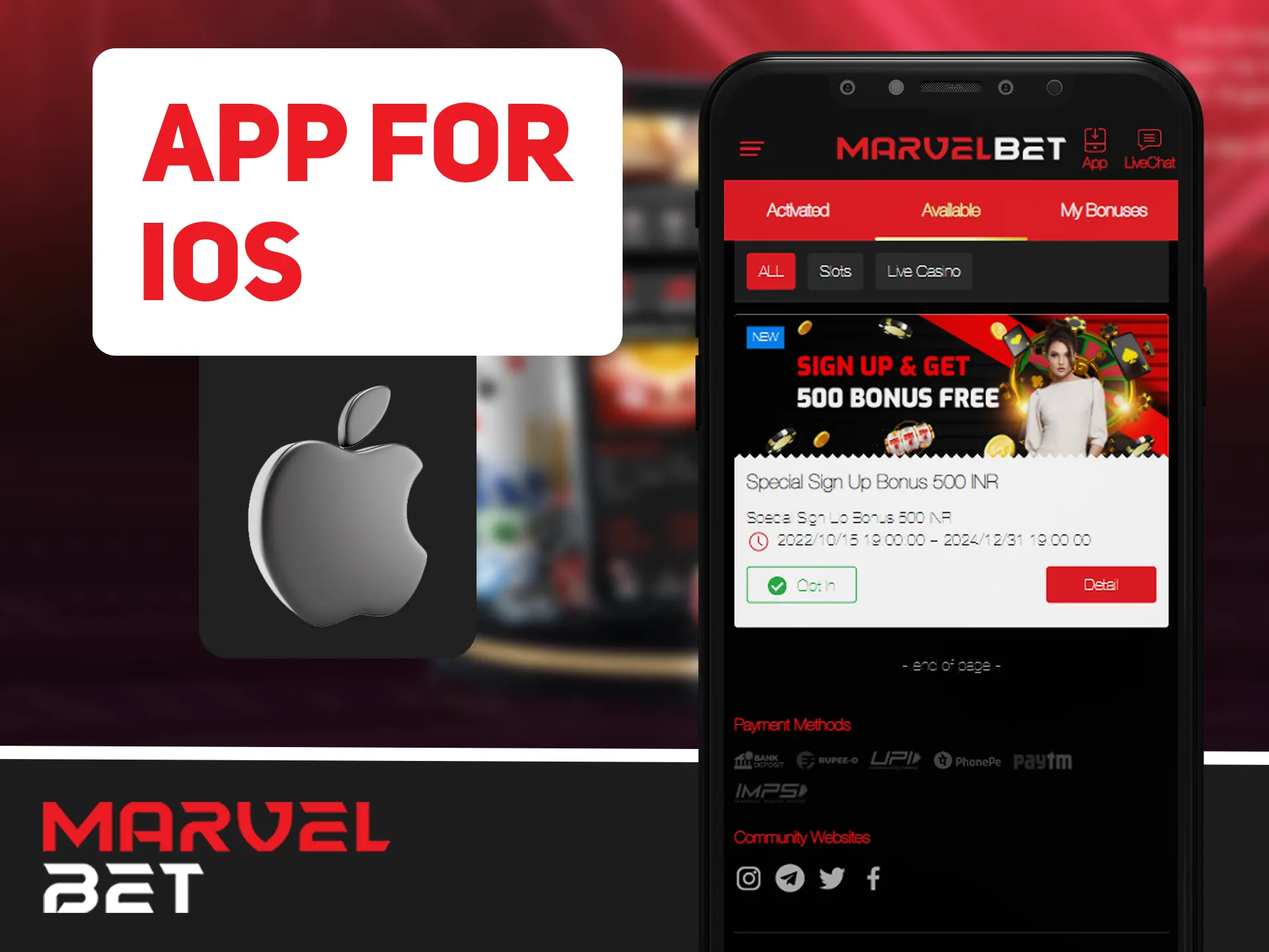 Install Marvelbet app on your iOS device.