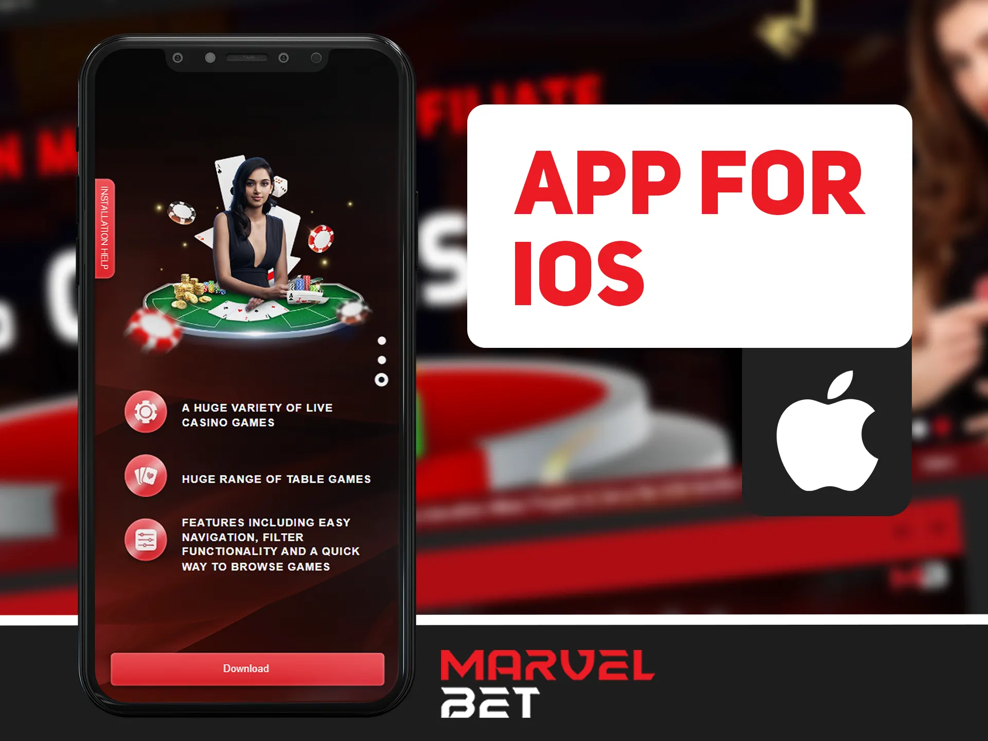 Install Marvelbet app on any of your iOS devices.