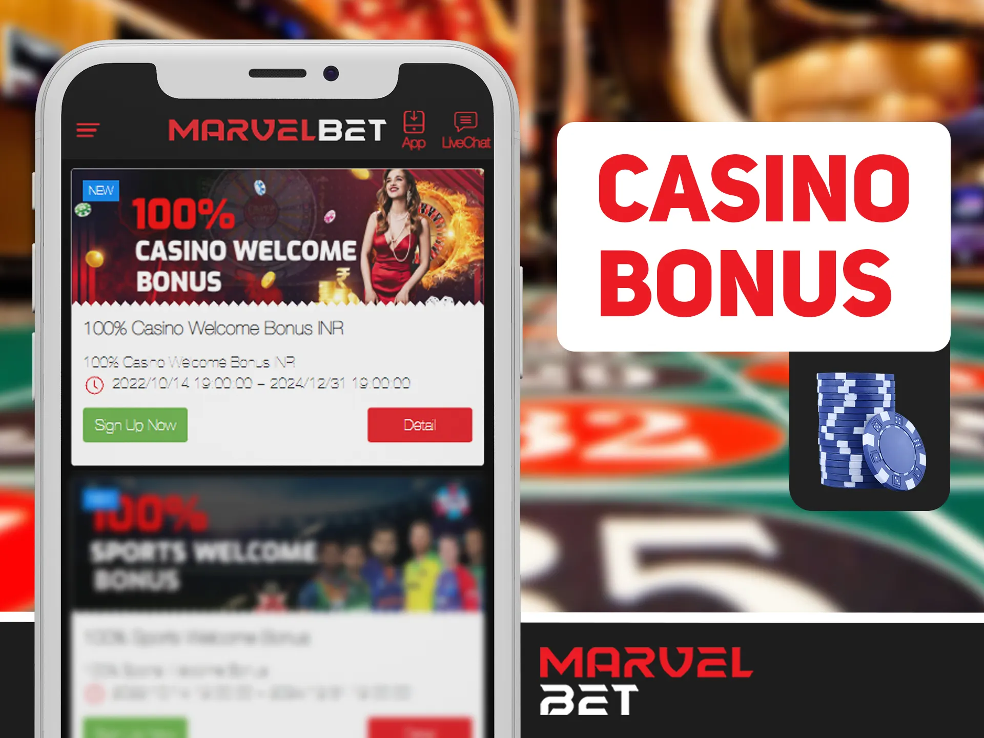 Get your casino bonus after playing some Marvelbet casino games.