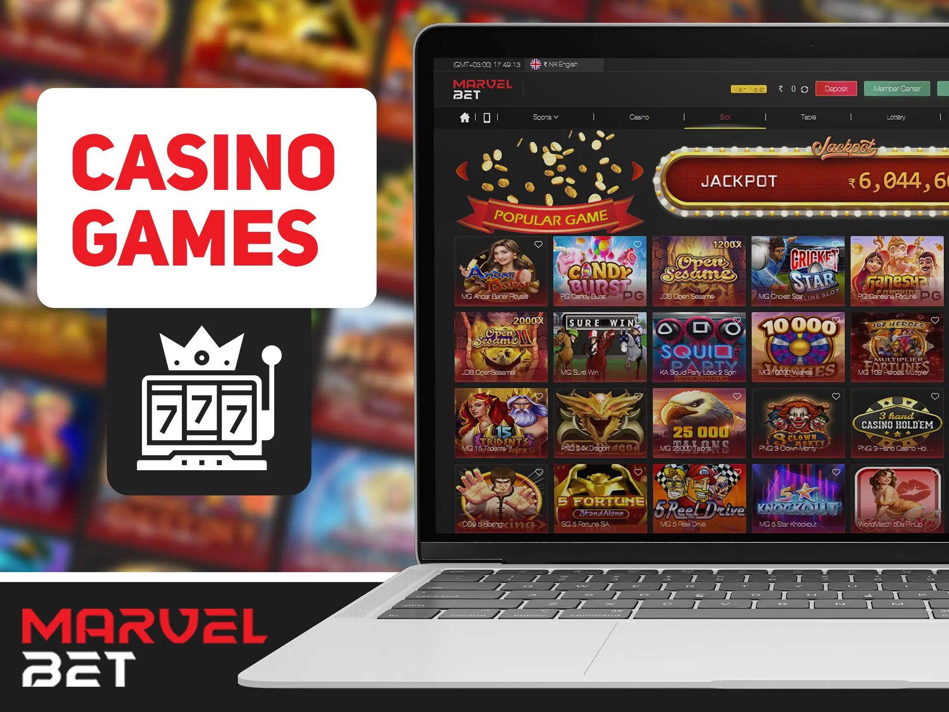 Search for your favourite casino games in Marvelbet casino,
