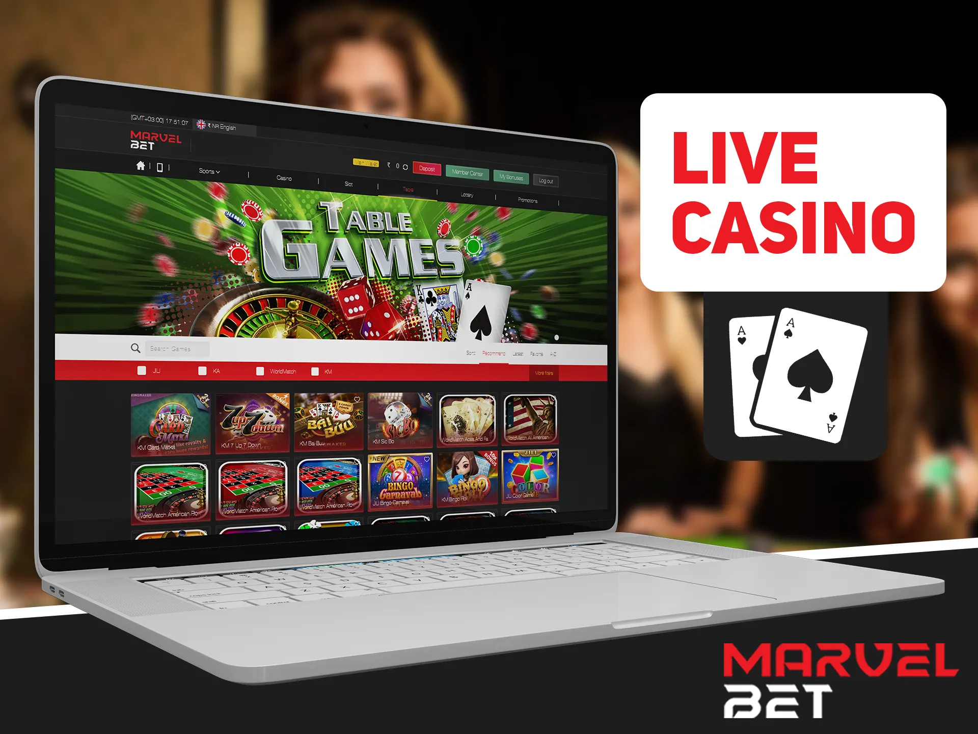 Play casino games at Marvelbet with real people.