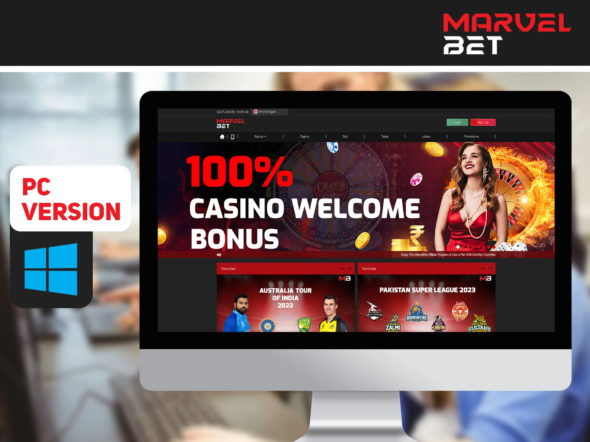 Bet on sports and play Marvelbet casino on any PC with internet.