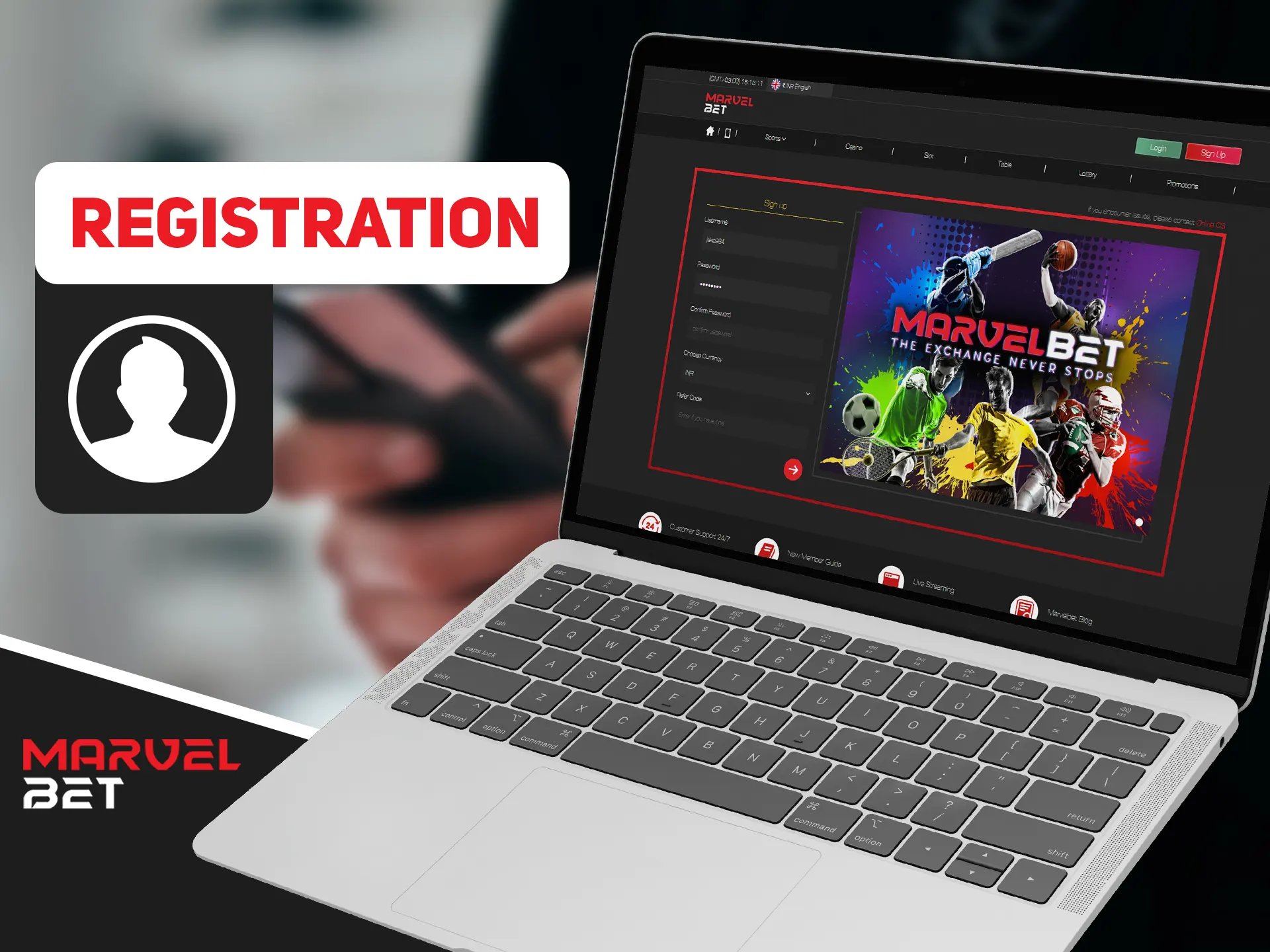 Register new Marvelbet account by clicking on sign up button.