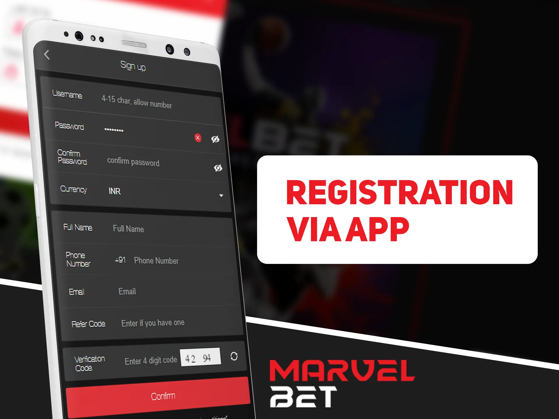 Register quicker via Marvelbet app.