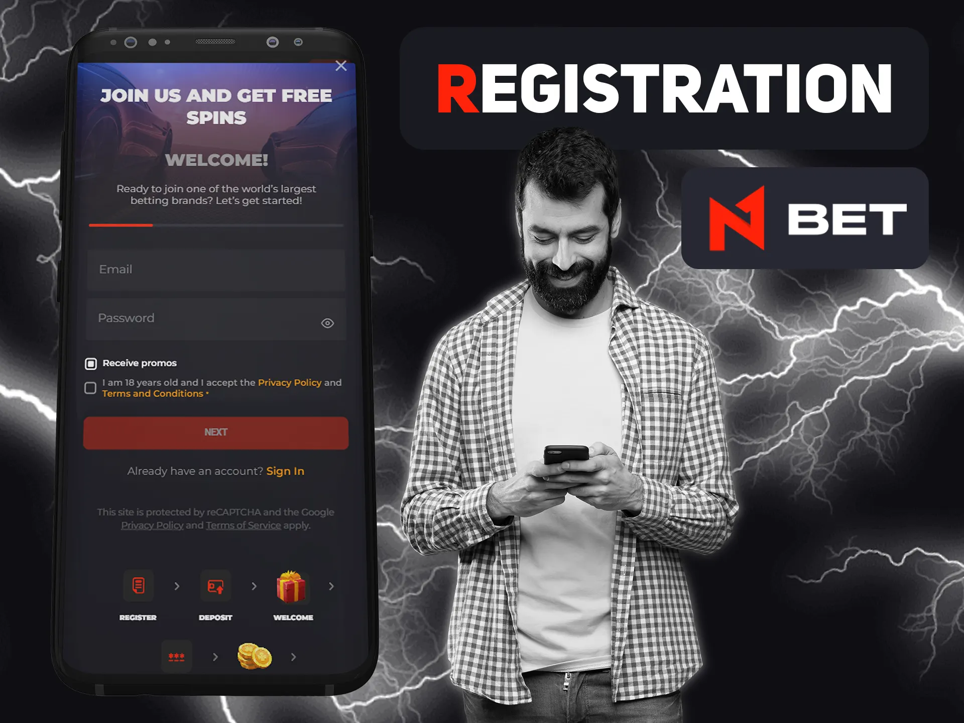 Register new N1bet account quicker with app.