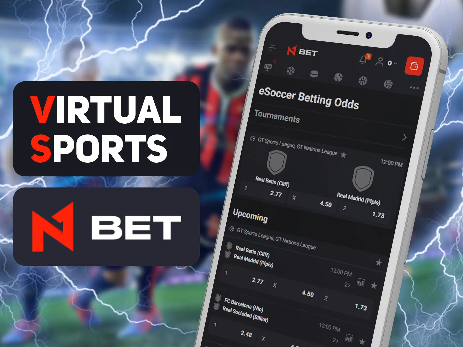 Watch and bet on virtual sports in N1bet app.