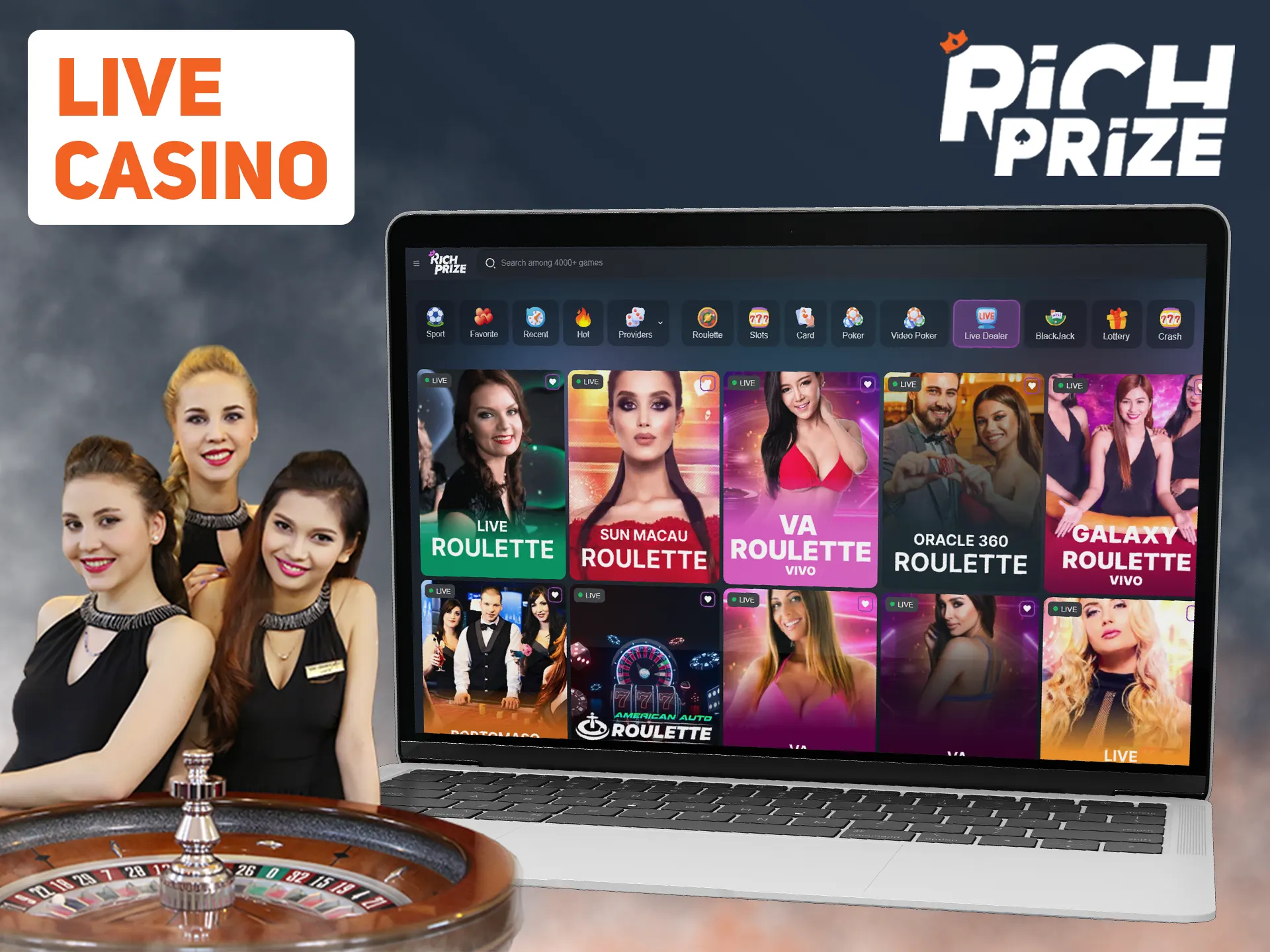 Play casino games in live with real people at Richprize.