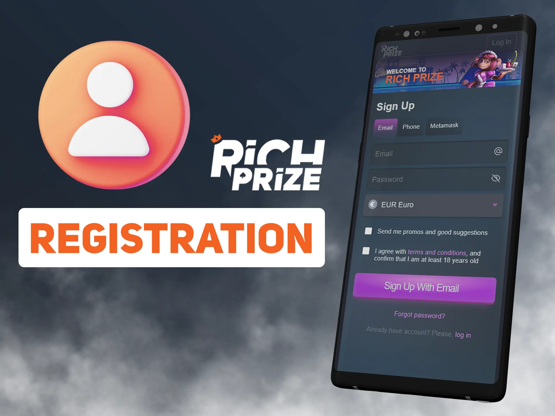 Register new Richprize account by clicking on registration button.