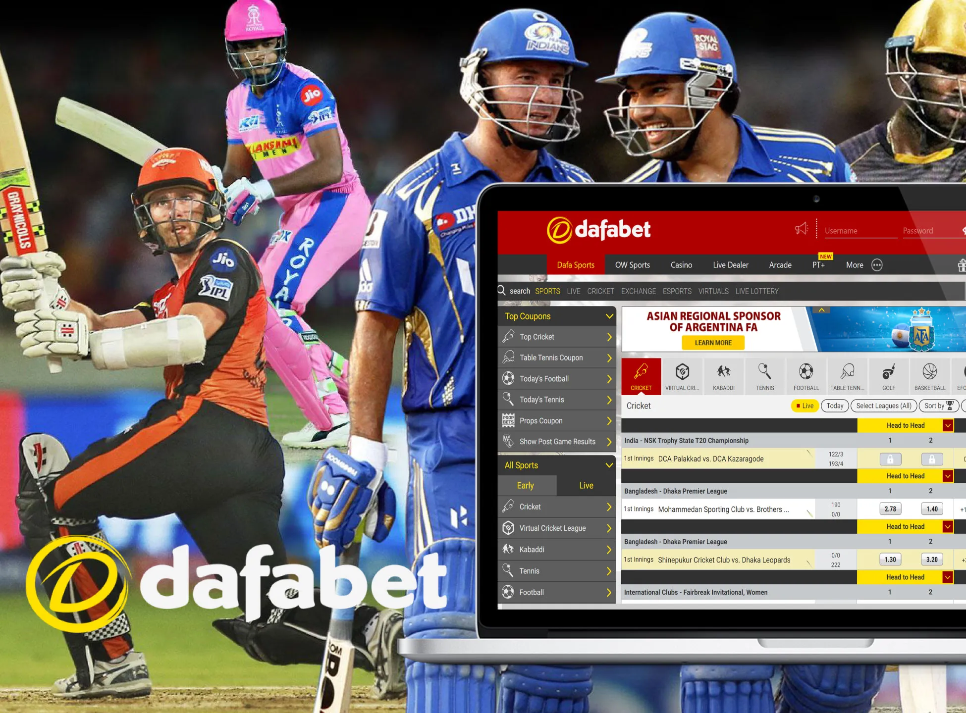 Go to the Dafabet site, sign up, tip up your account and start betting on cricket.