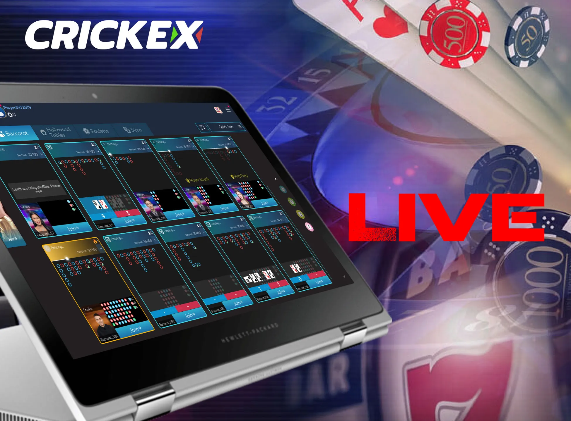 In the live casino section you play against the real dealers.