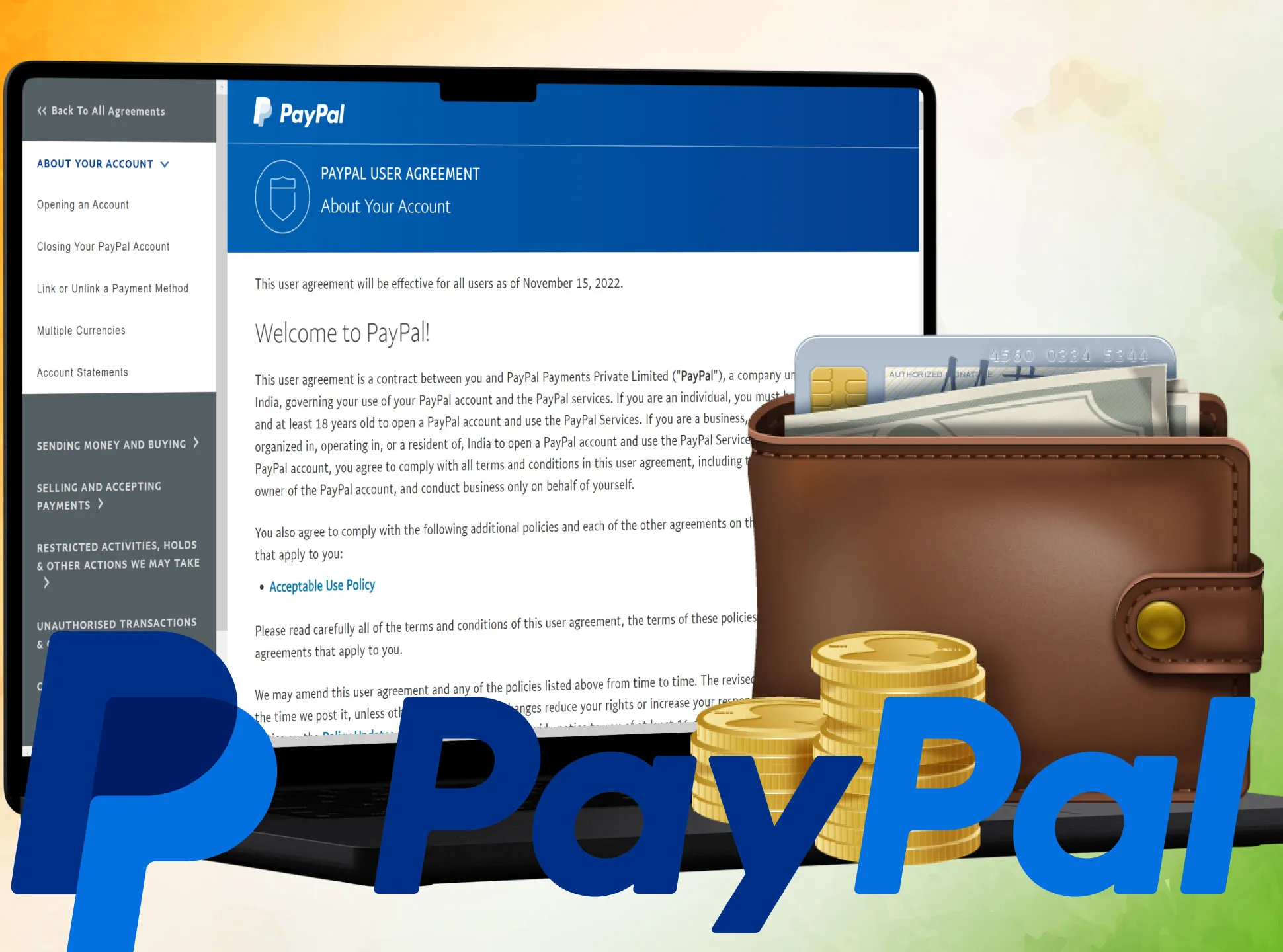 You should create your PayPal account to use the wallet later.
