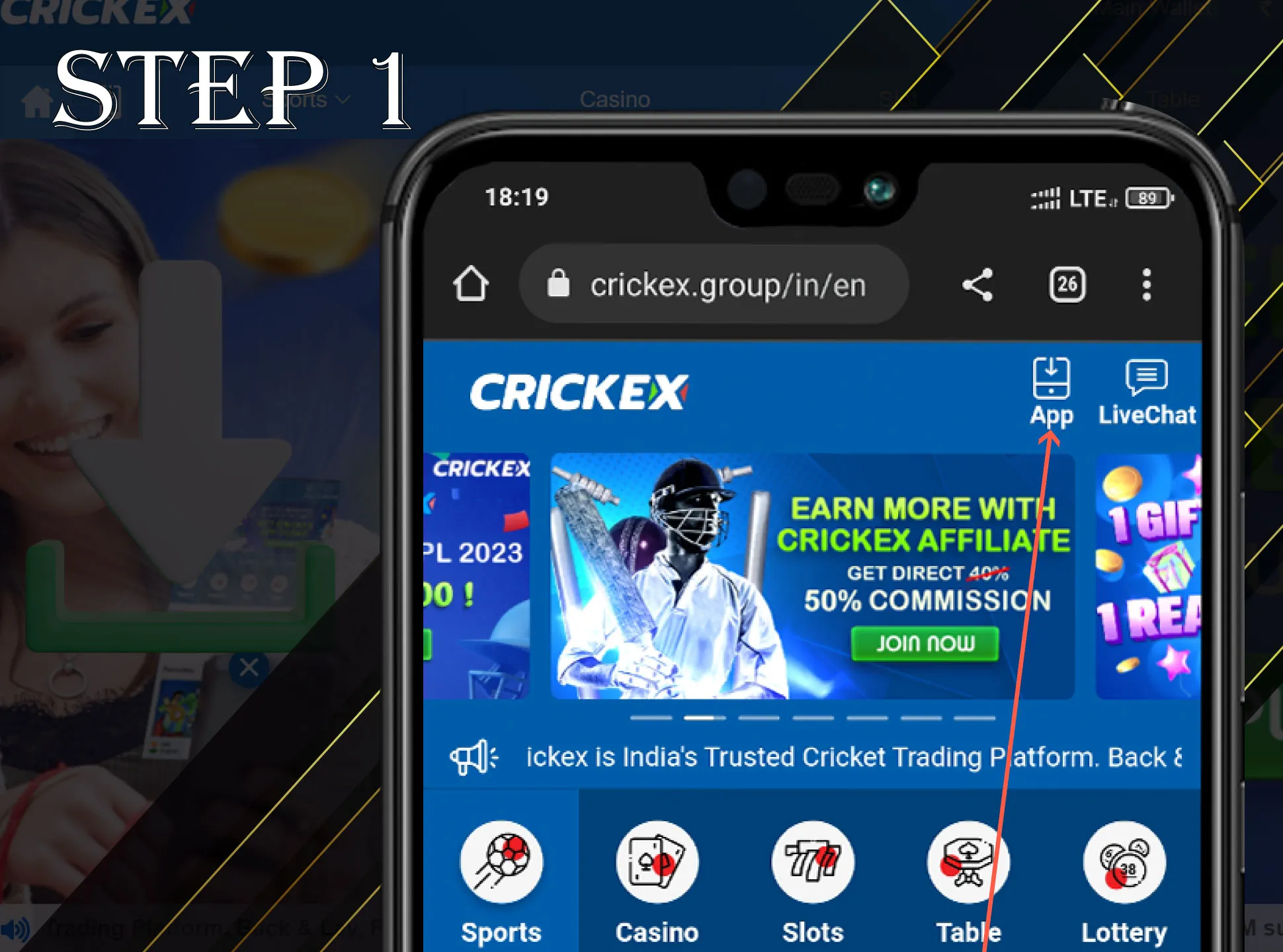 Open the Crickex website and find the download button.