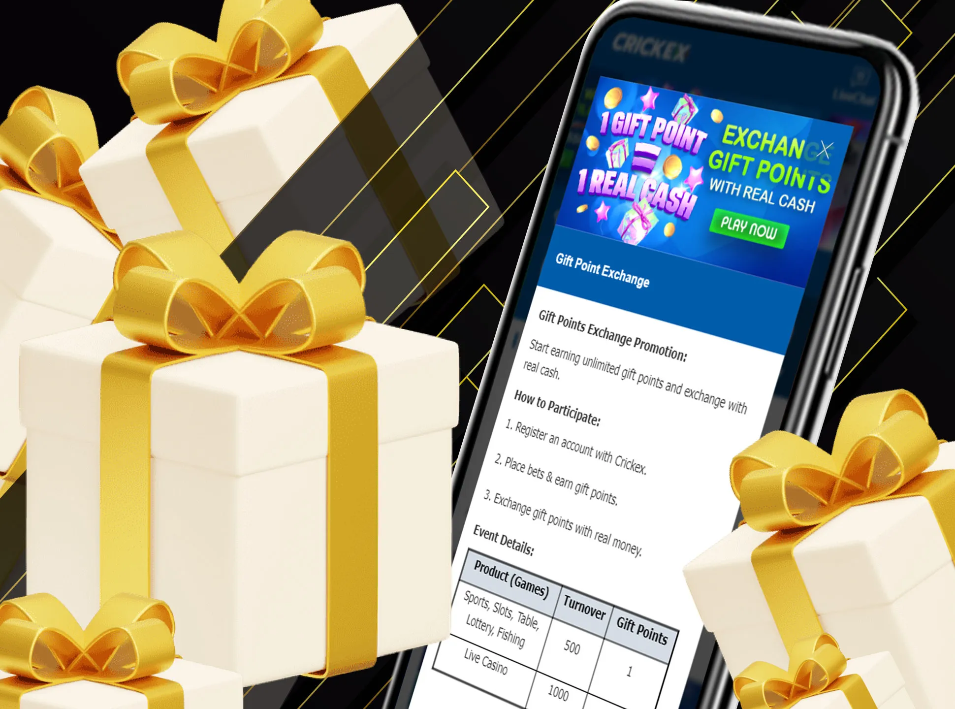Crickex app offers all the same bonuses and promotions as the web version does.