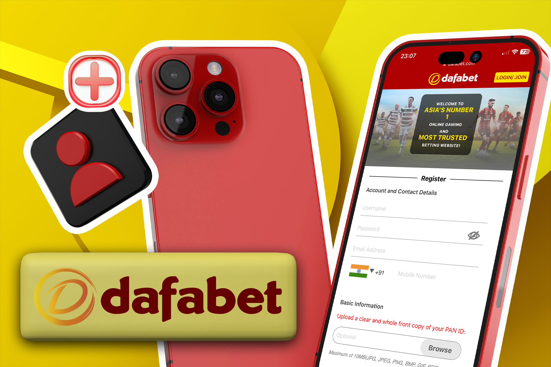 To register on Dafabet via smartphone you should install the Dafabet mobile application.