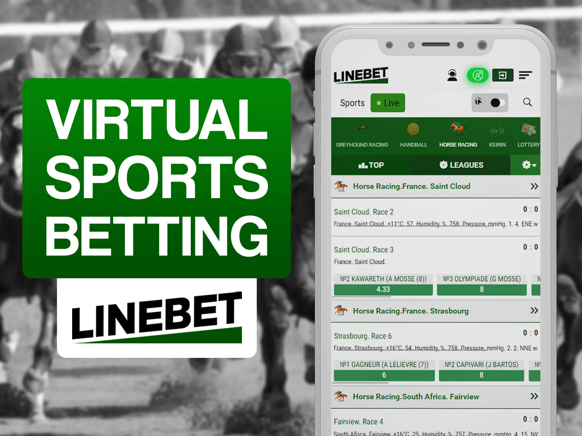 Bet on all of the available types of virutal sports in Linebet app.