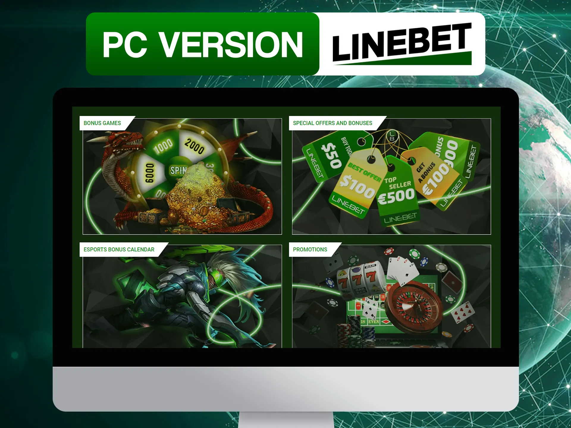 Make bets and play casino using PC version of Linebet website.