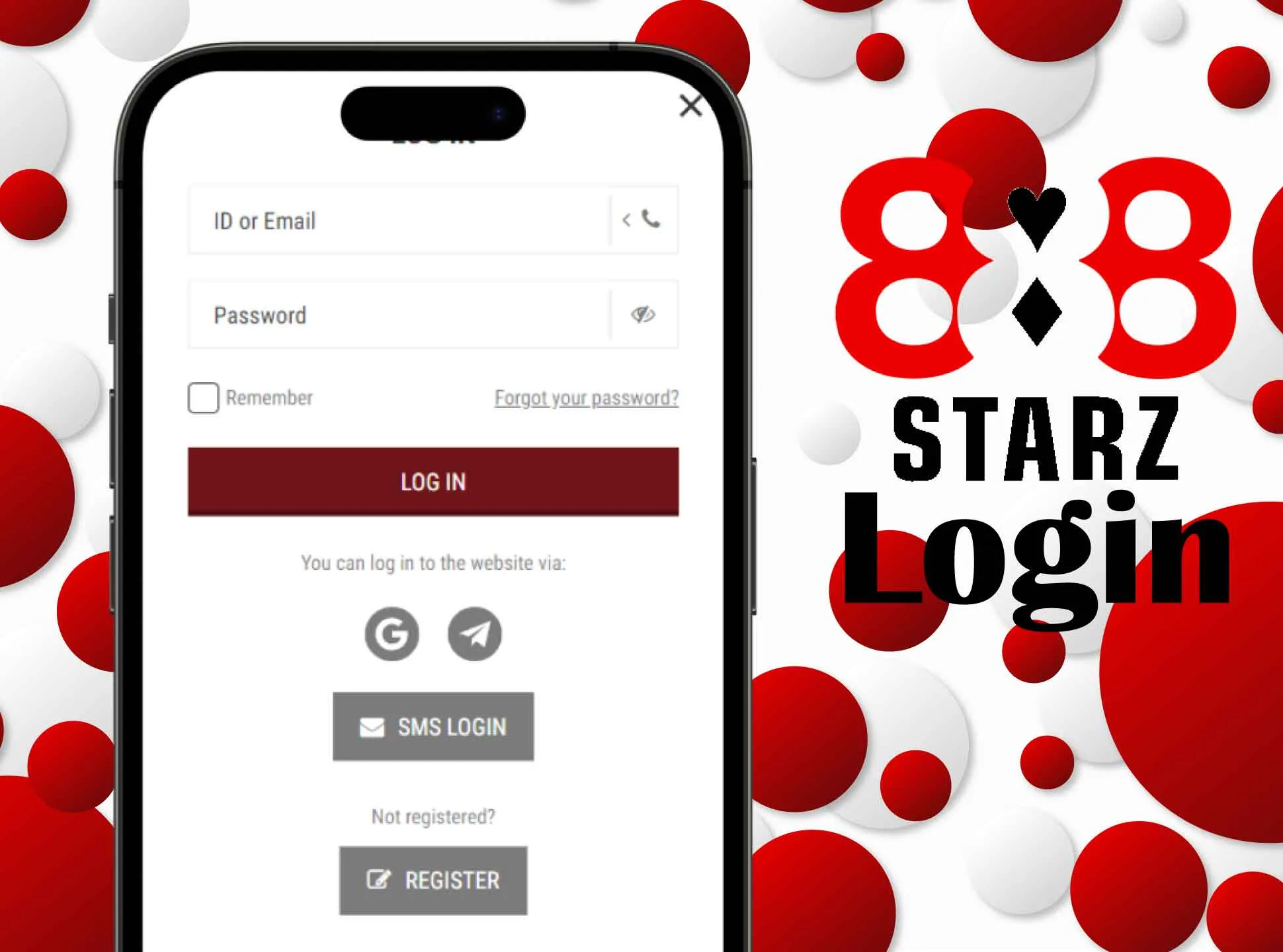 Log in to the 888starz account with your username and password.