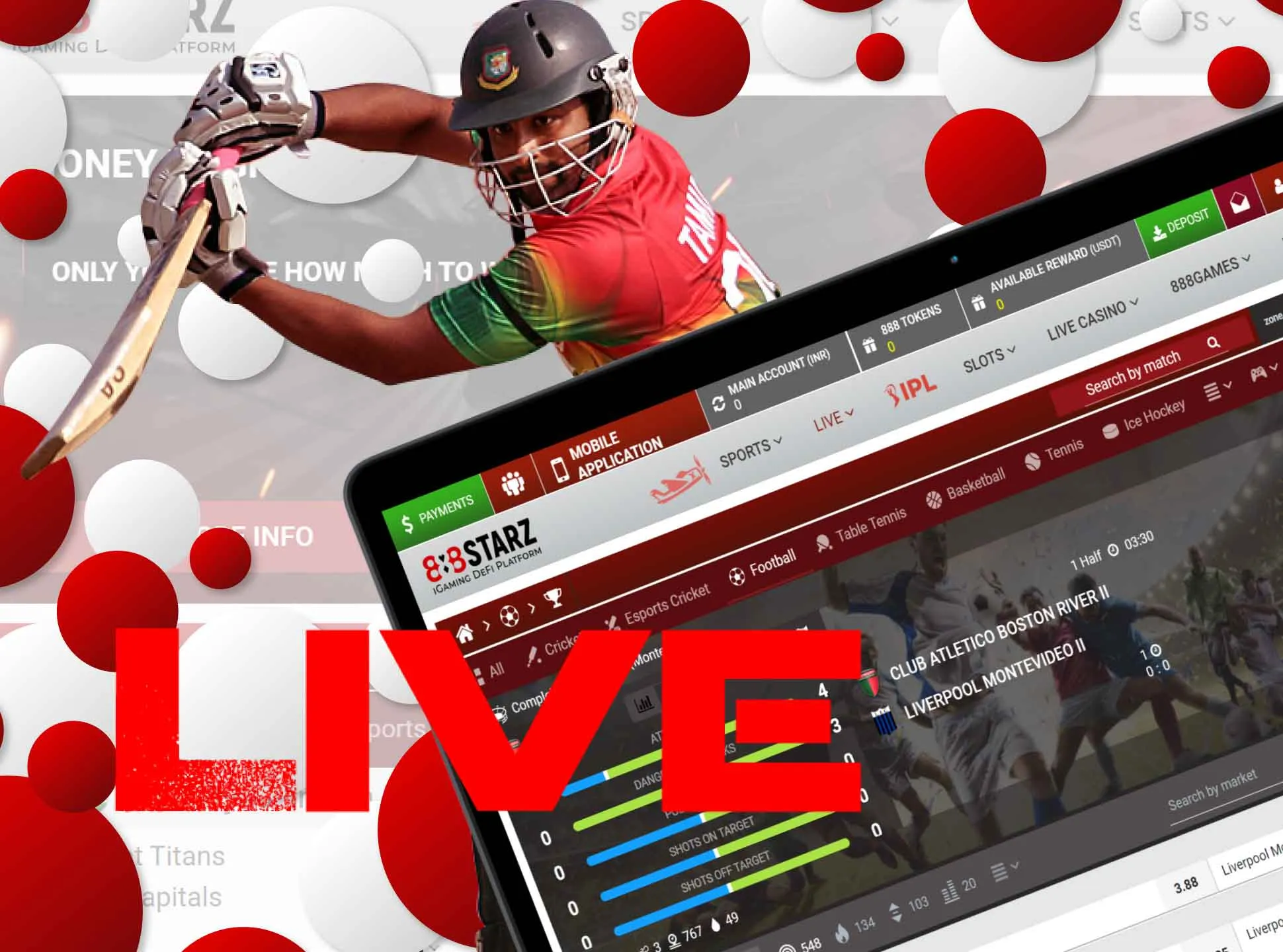You can watch live streamings of the matches right on the 88starz site or in the app.