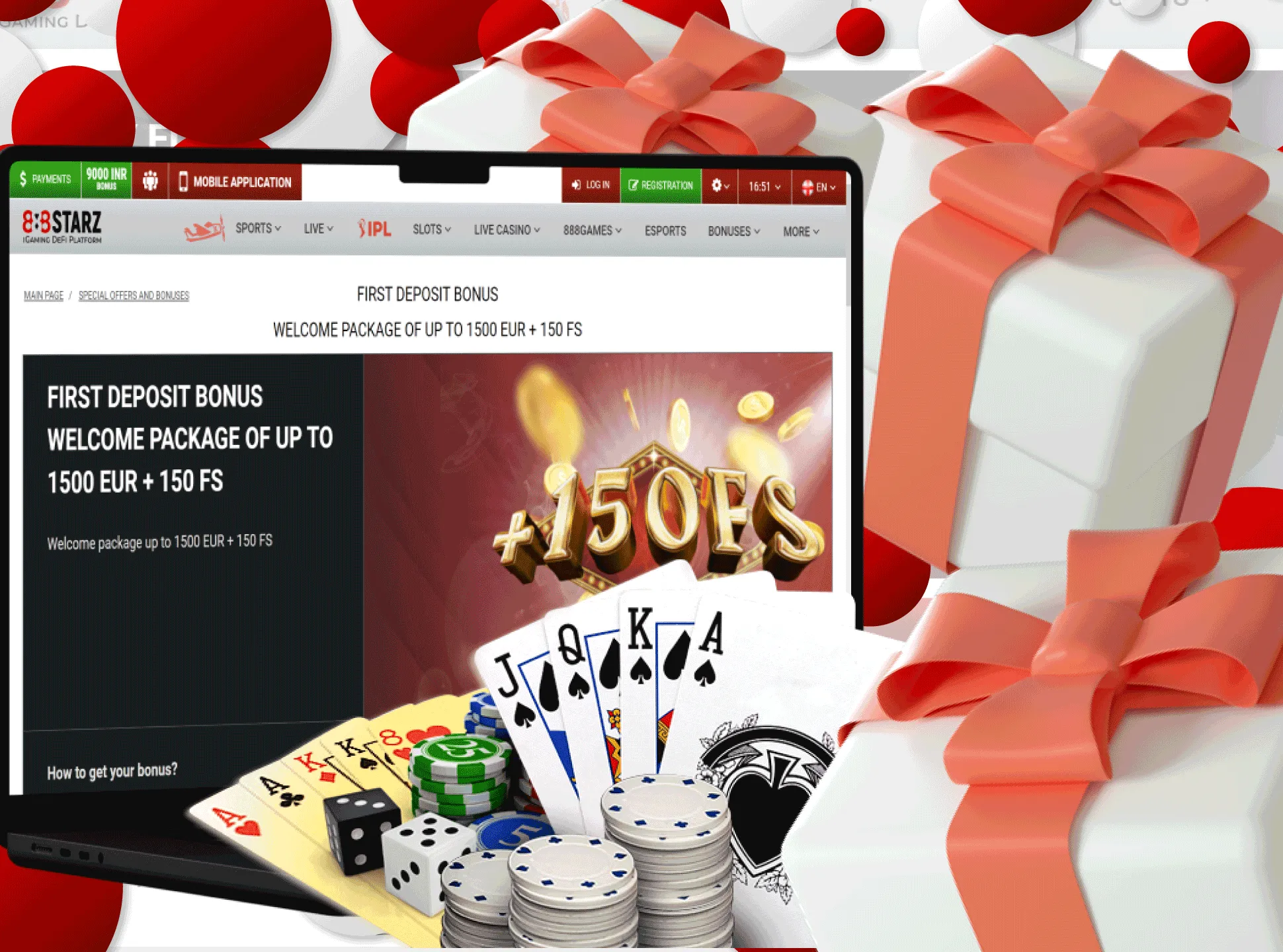 Get a welcome bonus and 150 free spins on the casino games.