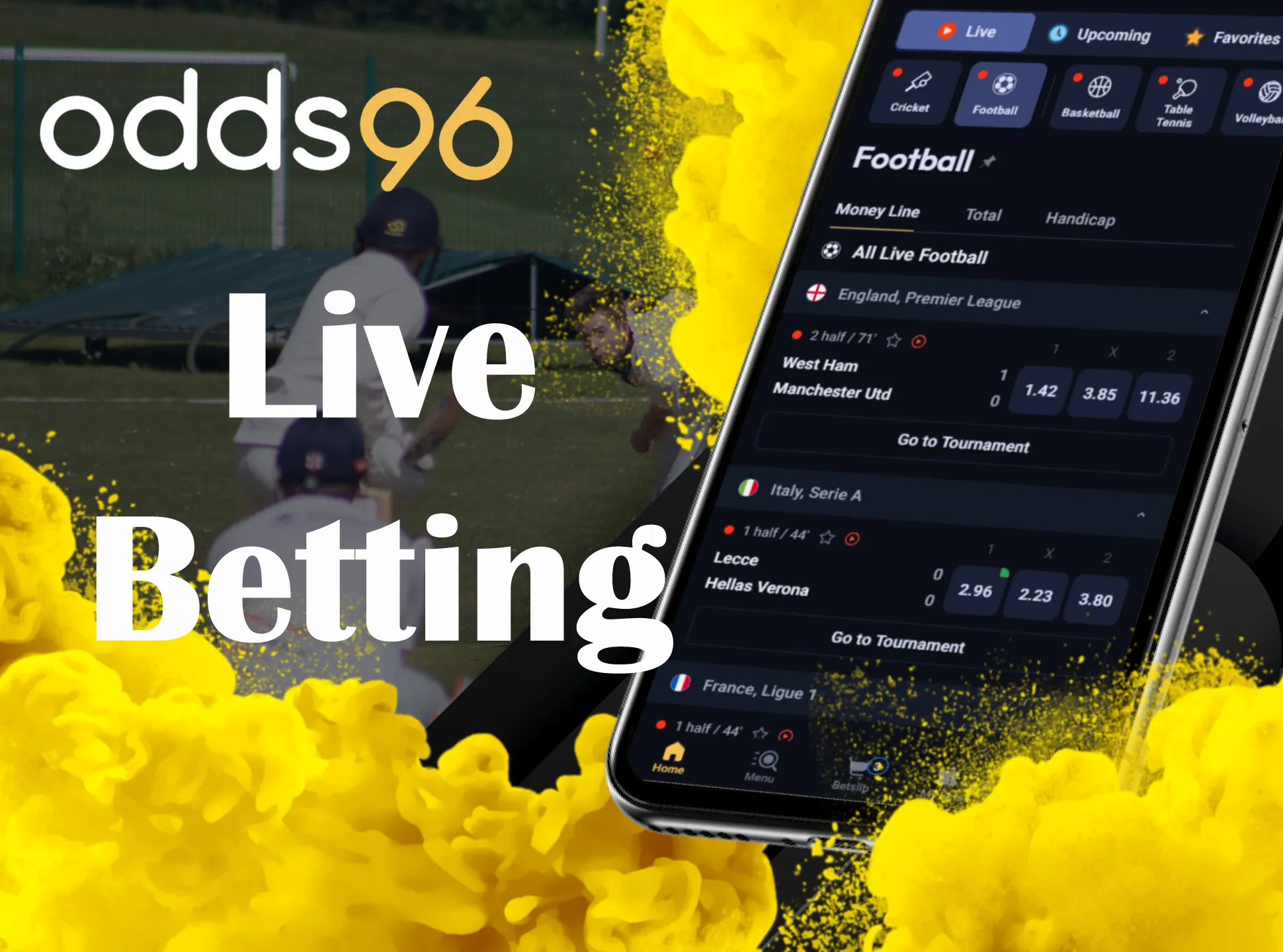 Bet in live format on special Odds96 page.