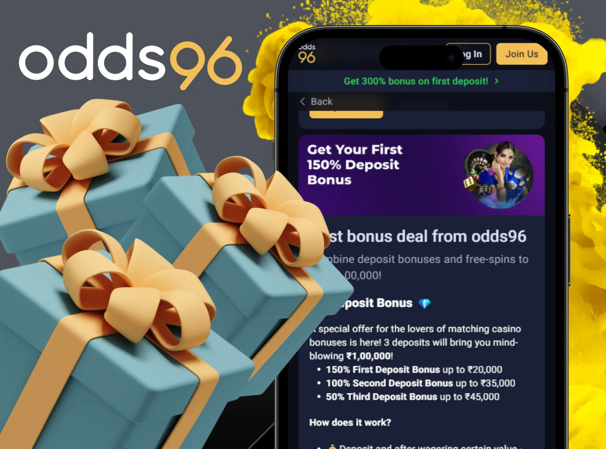 Get your Odds96 welcome bonus in app after first deposit.