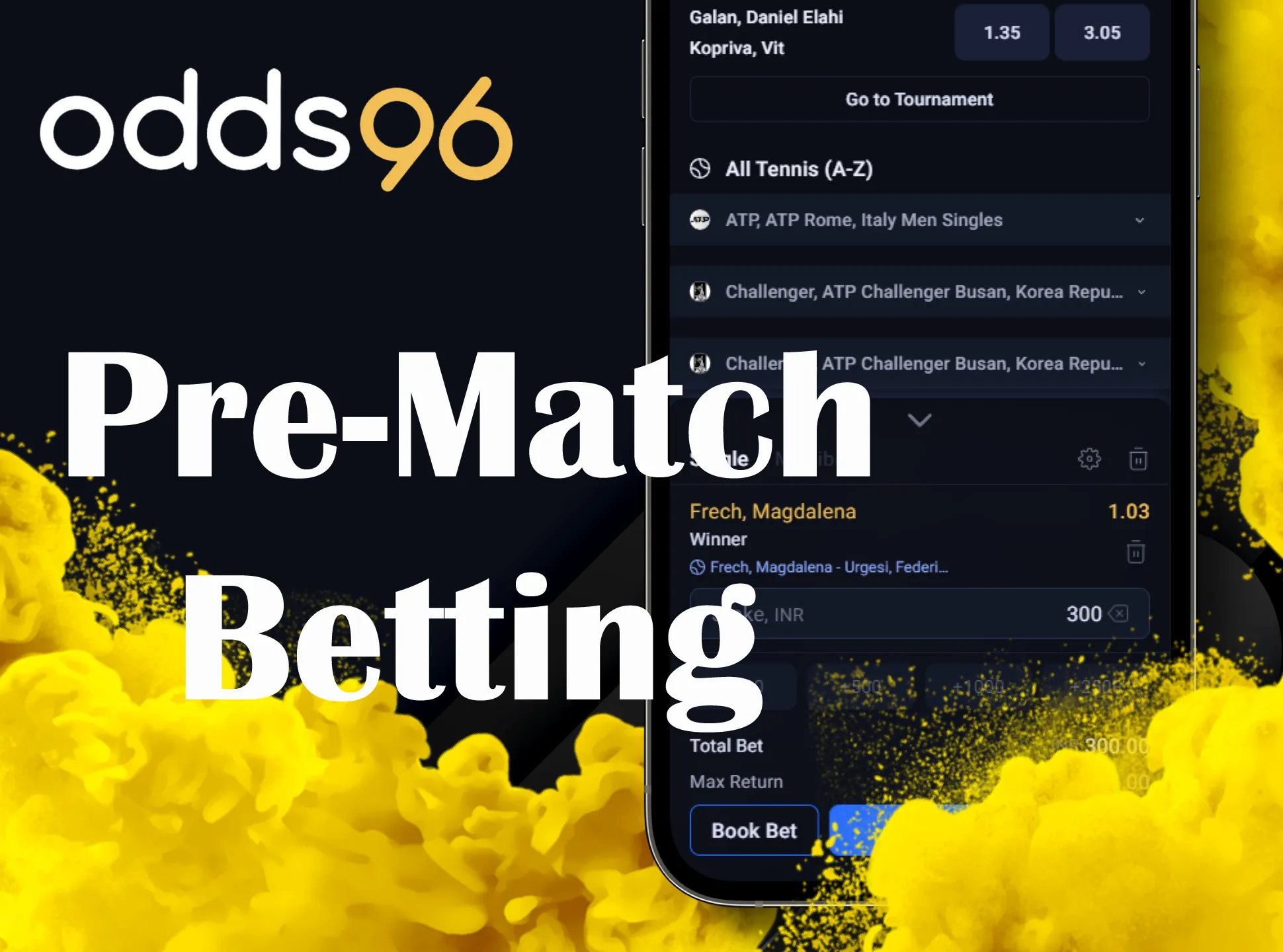 Make bet before match start at Odds96.