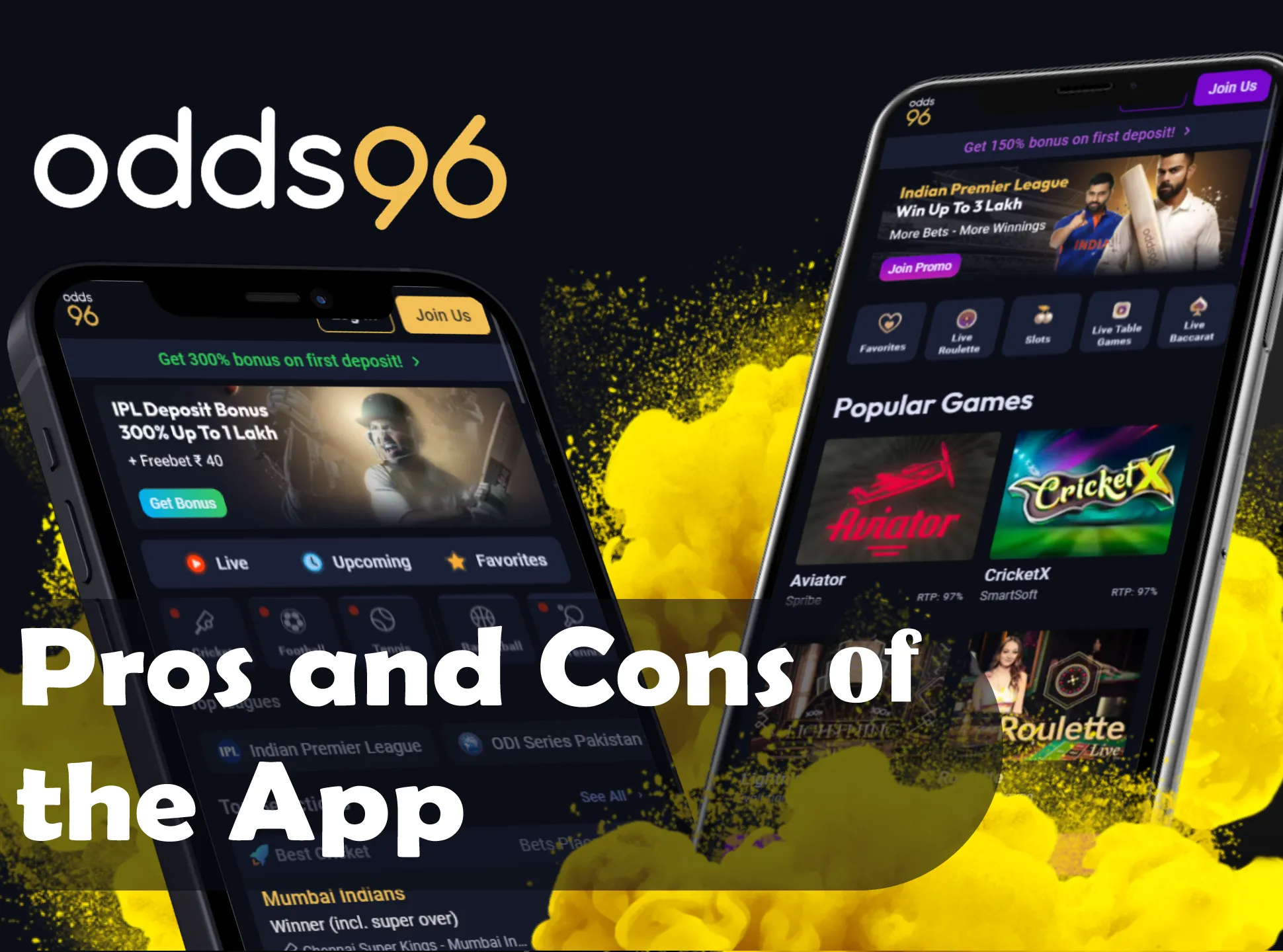Learn more about pros and cons of Odds96 app.
