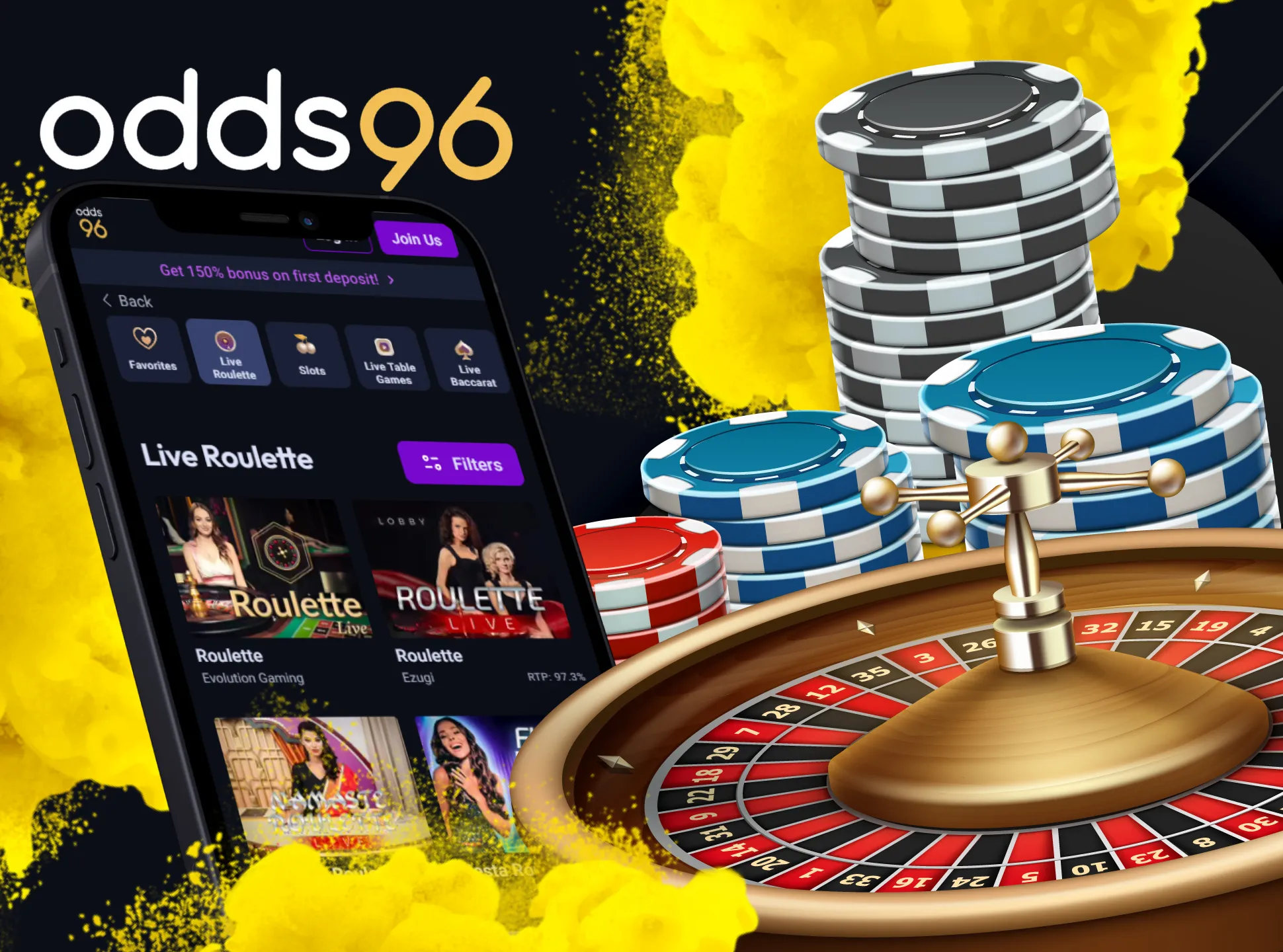 Spin roulette using Odds96 app.
