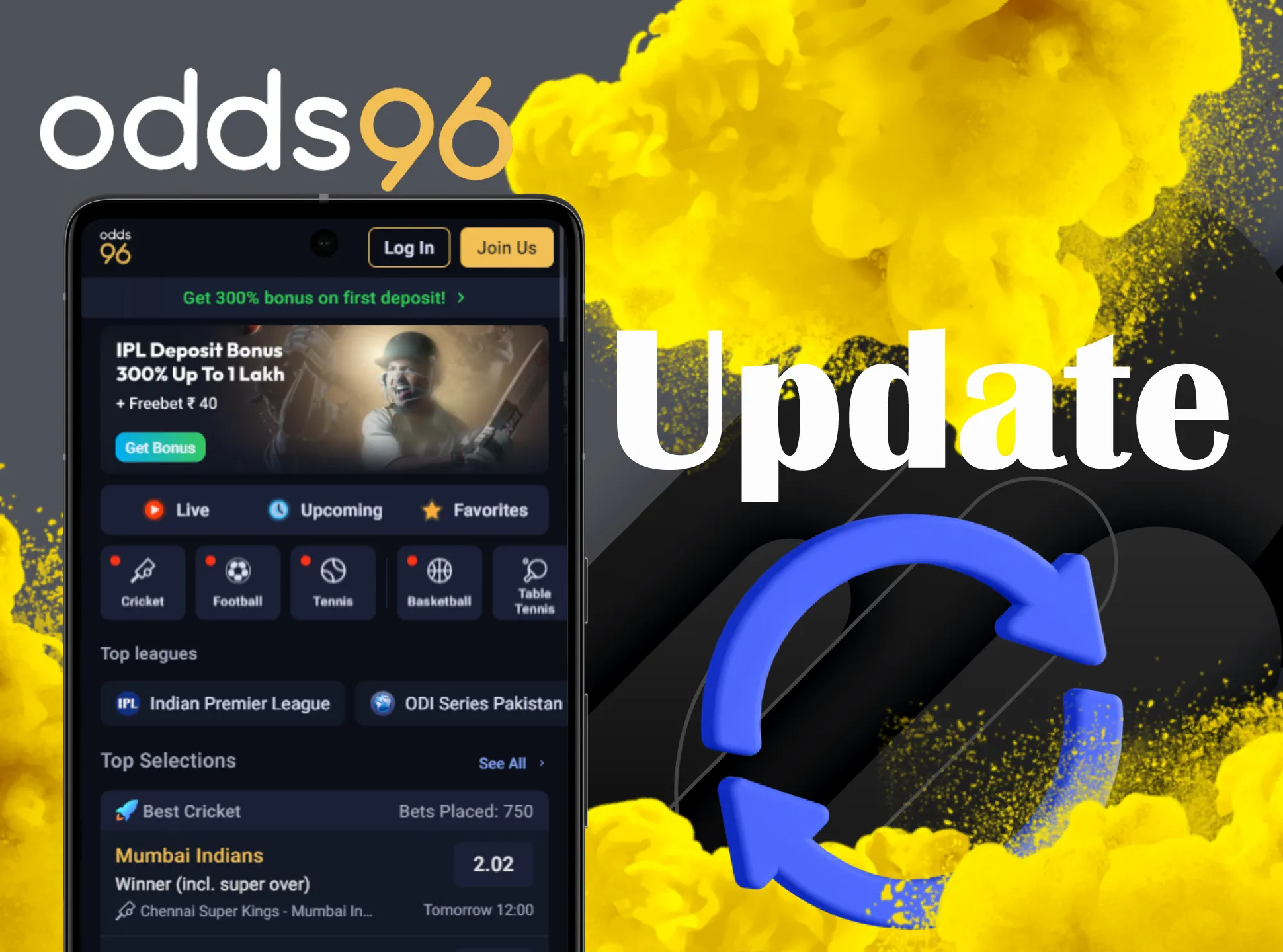 Odds96 app updates automatically after you logging in.