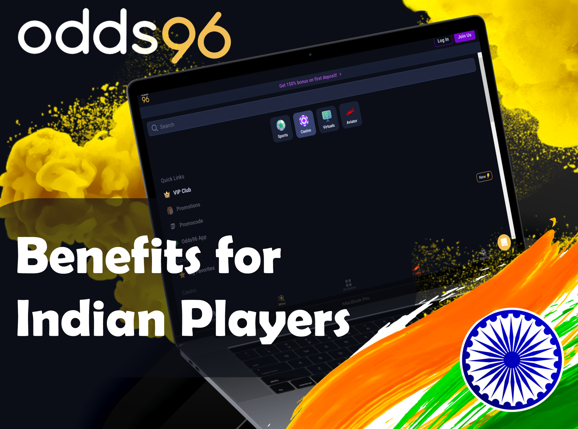 Get your special Odds96 bonus if you bet from India.