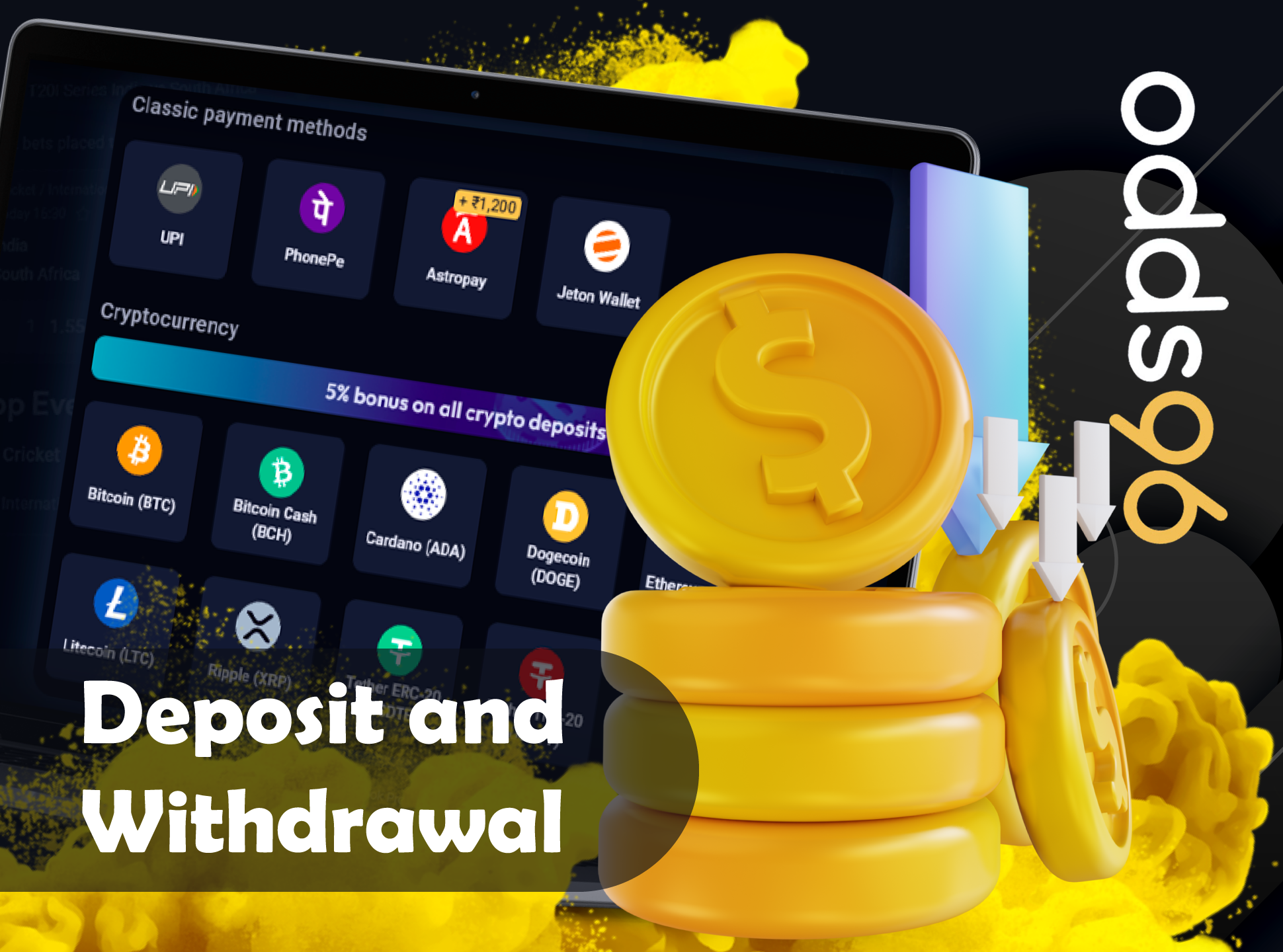 Deposit and withdraw money without any problems at Odds96.