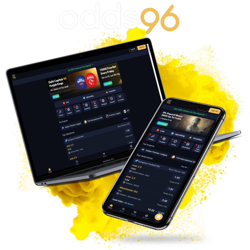 Make bets and play casino games at Odds96.