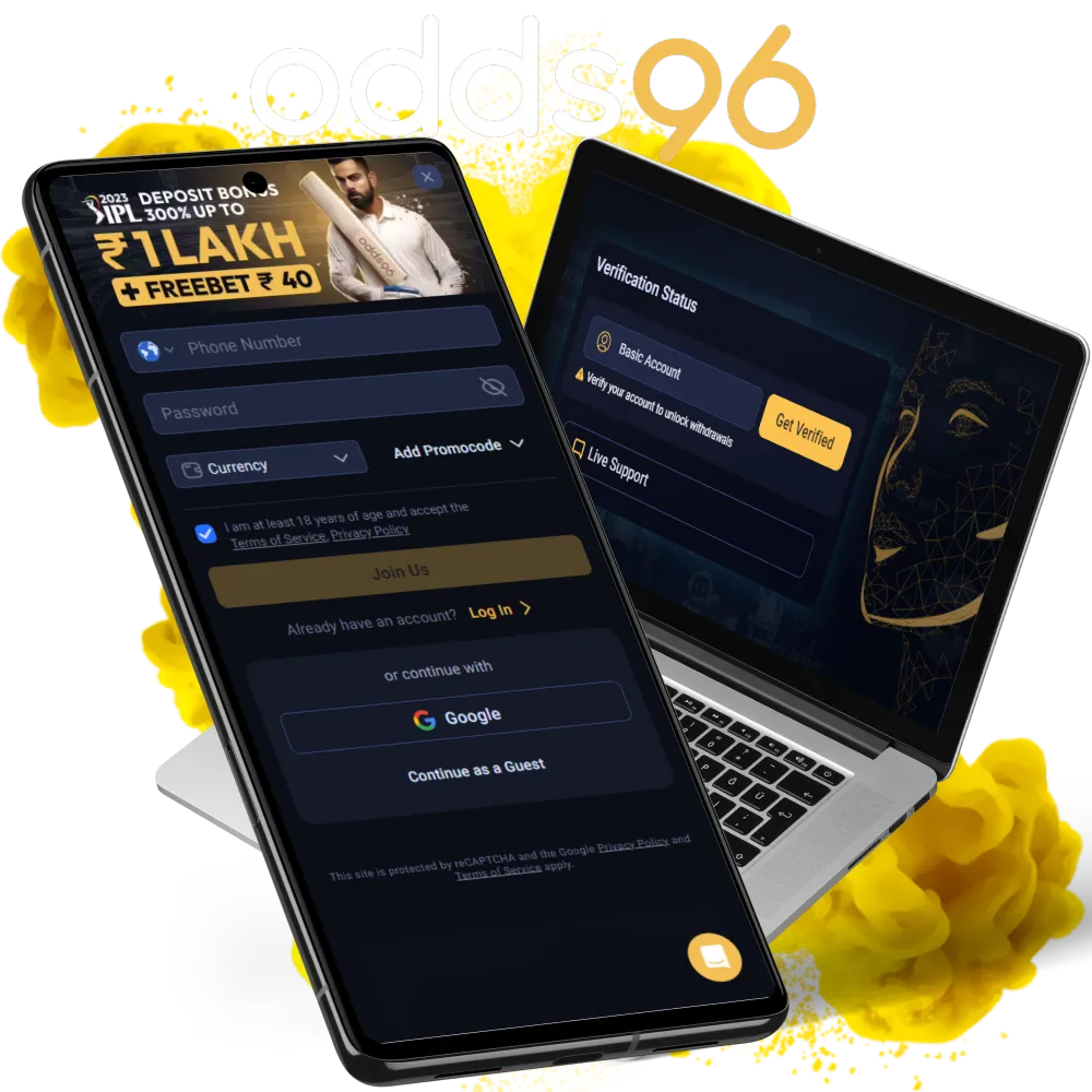 Register your Odds96 account and start betting and playing casino.