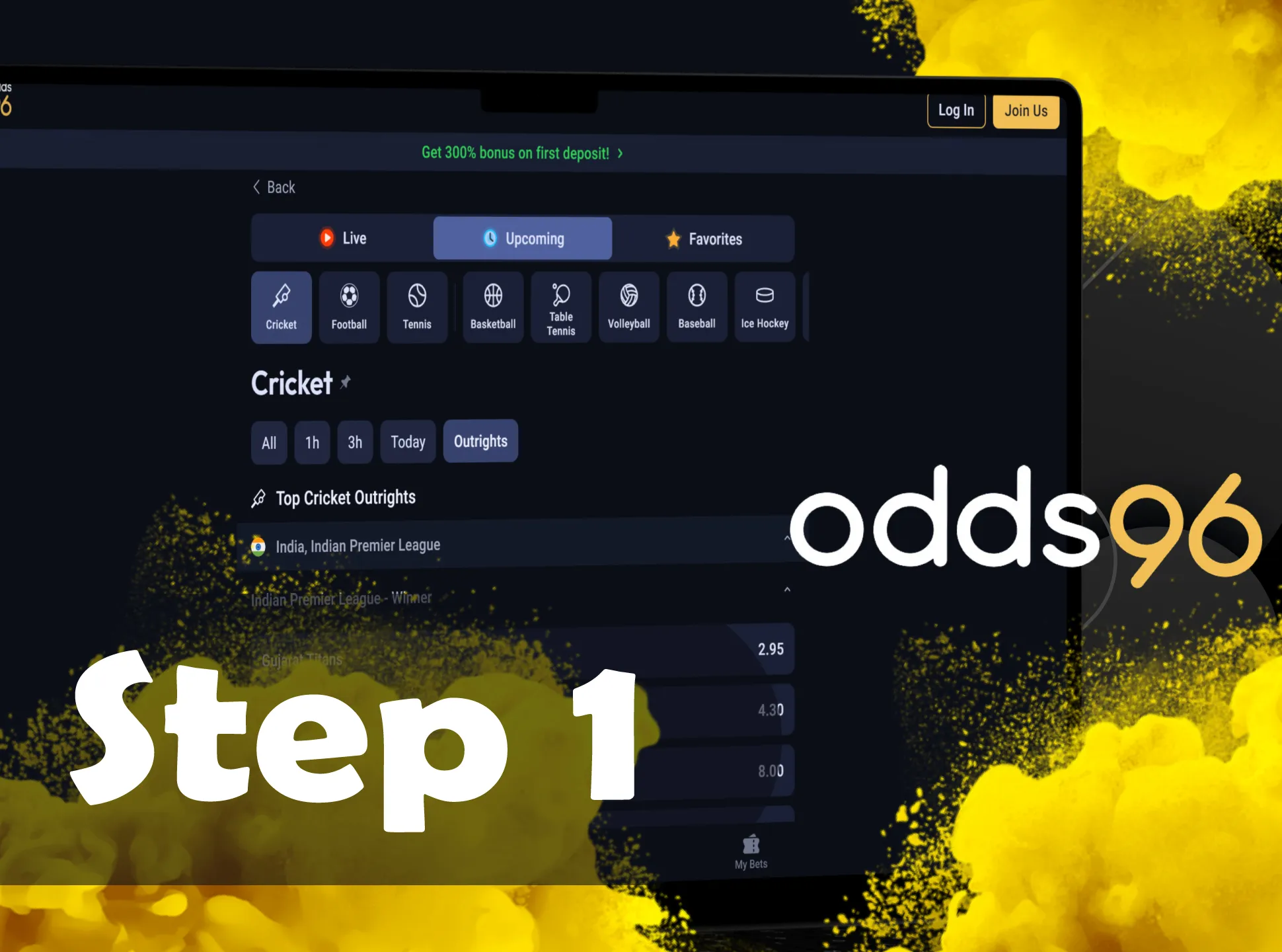 Enter on the Odds96 main page.