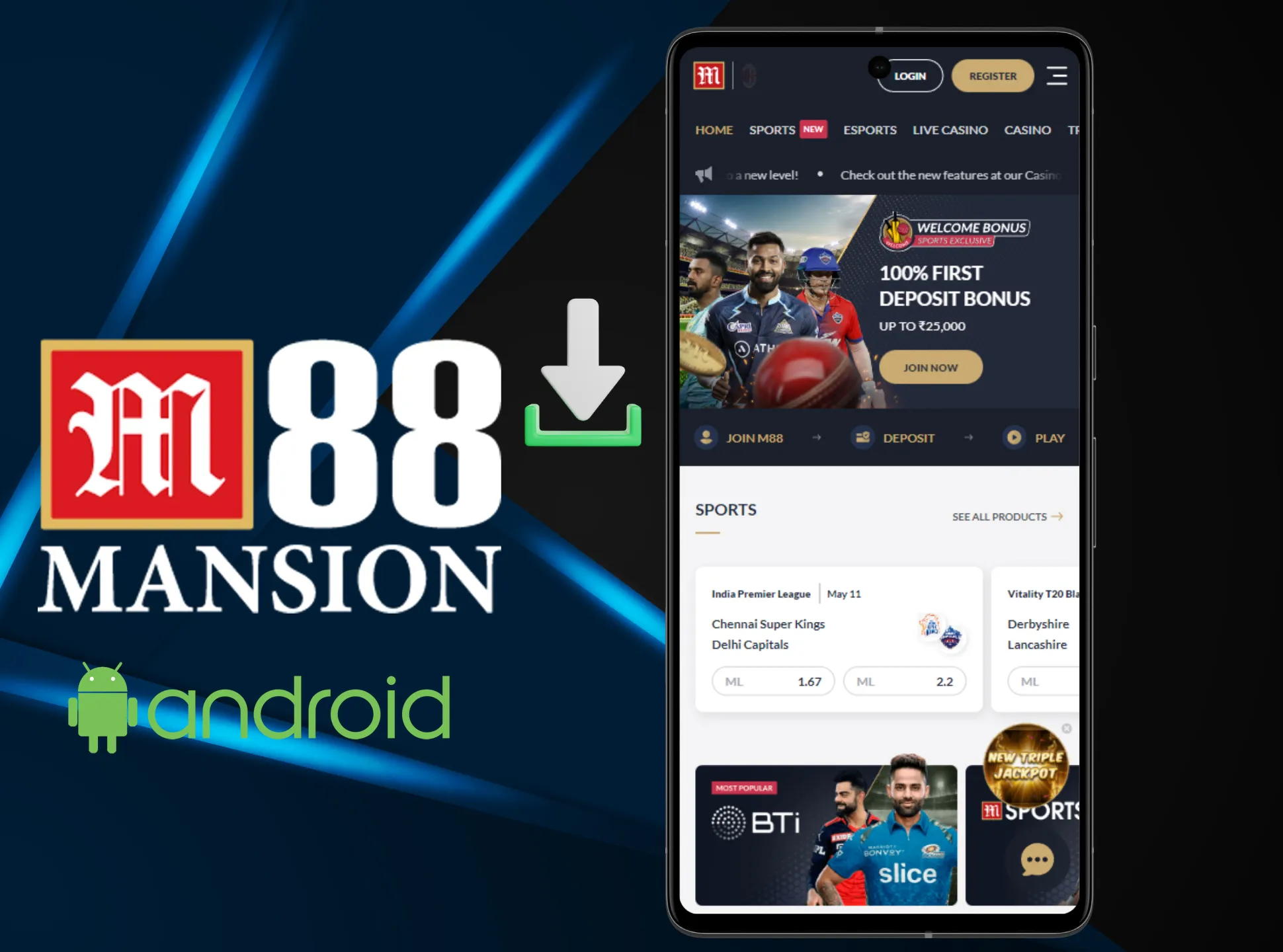 Download M88 Android app and install it on all of your devices.