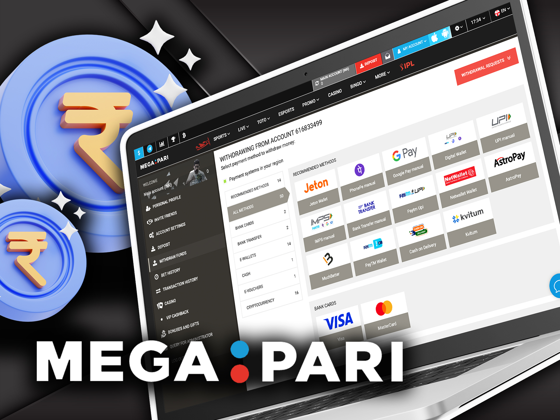 Withdraw money without problems at Megapari.