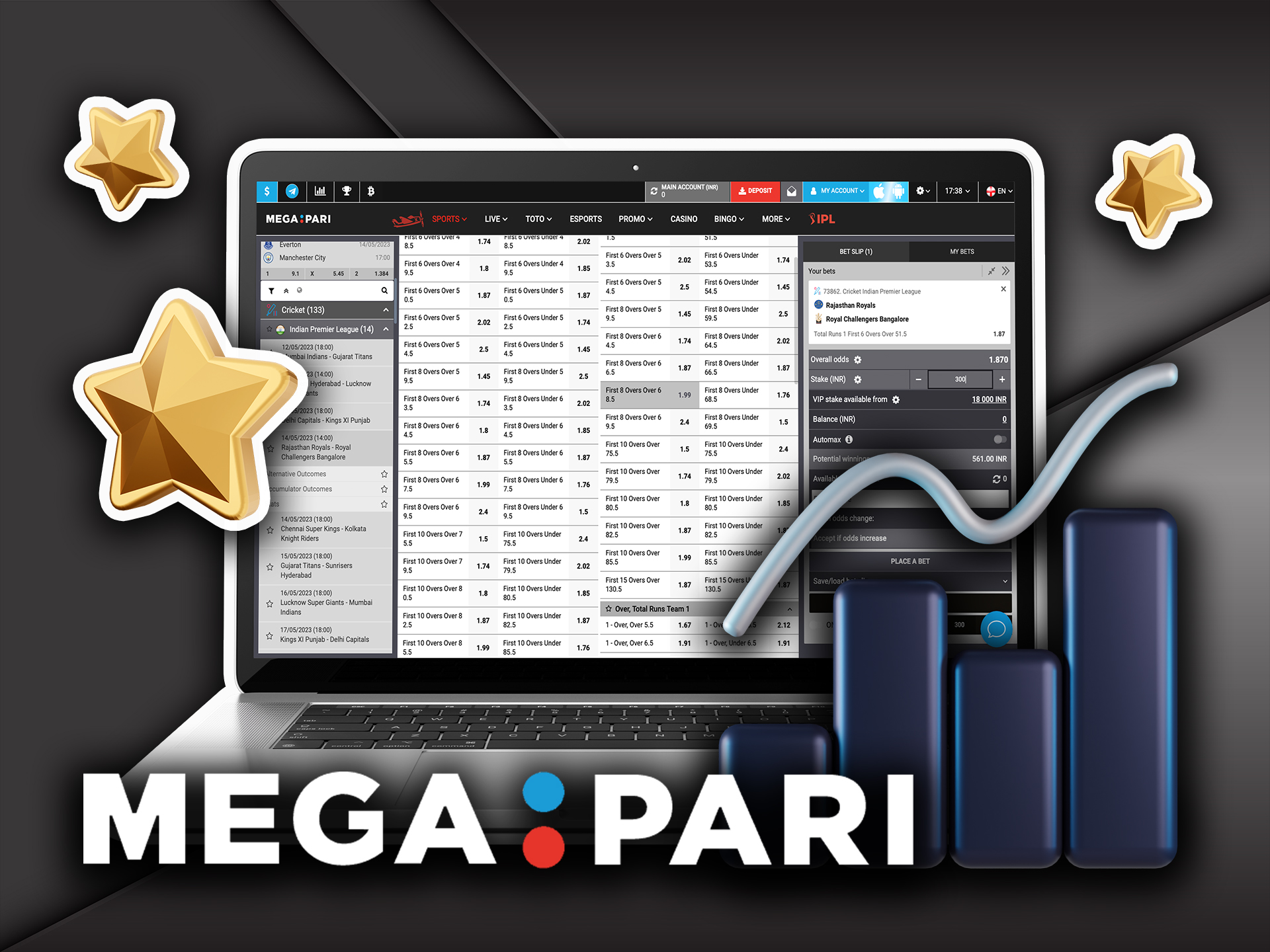 Make bets on different sports at Megapari.