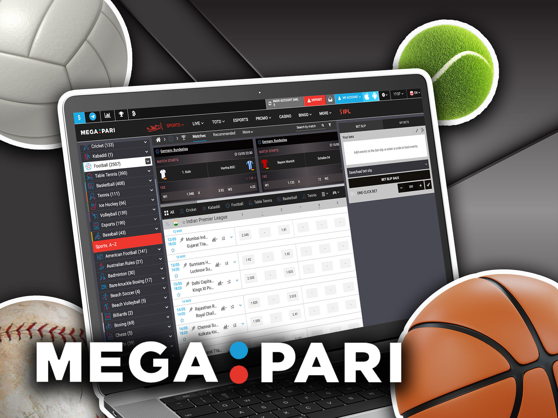 Make bets on different types of sports on Megapari betting page.